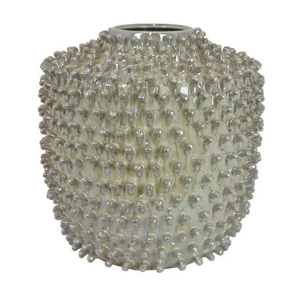 12 Inch Accent Vase Modern Studded Accents Distressed Gray Ceramic Finish