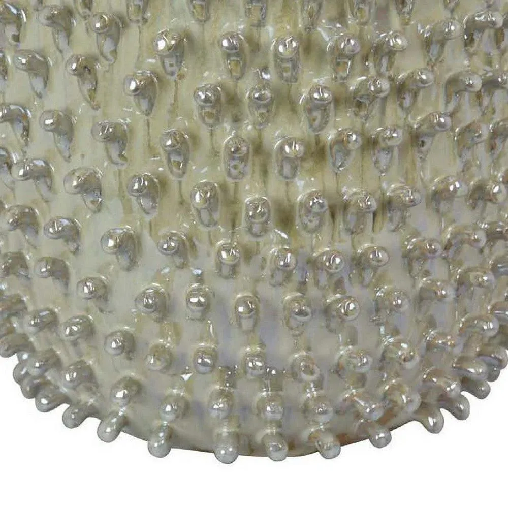 12 Inch Accent Vase Modern Studded Accents Distressed Gray Ceramic Finish