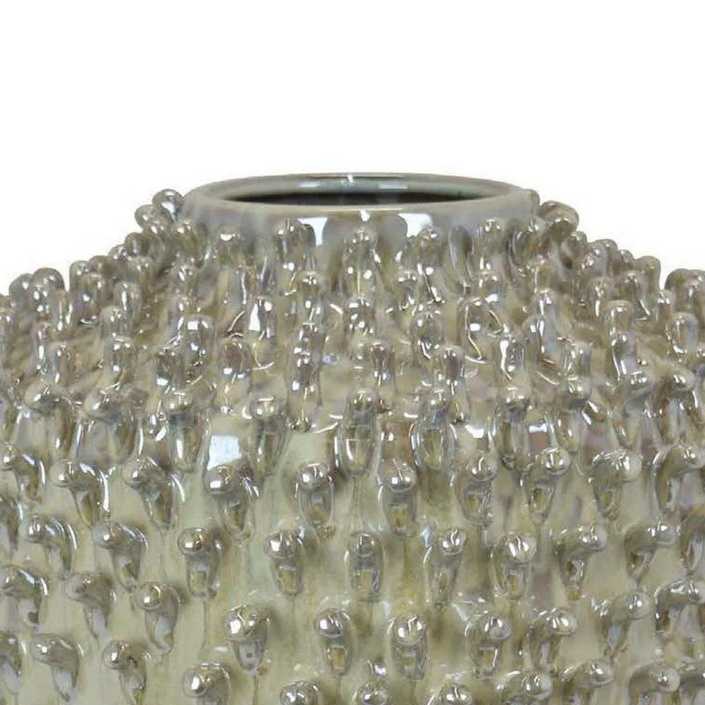 12 Inch Accent Vase Modern Studded Accents Distressed Gray Ceramic Finish
