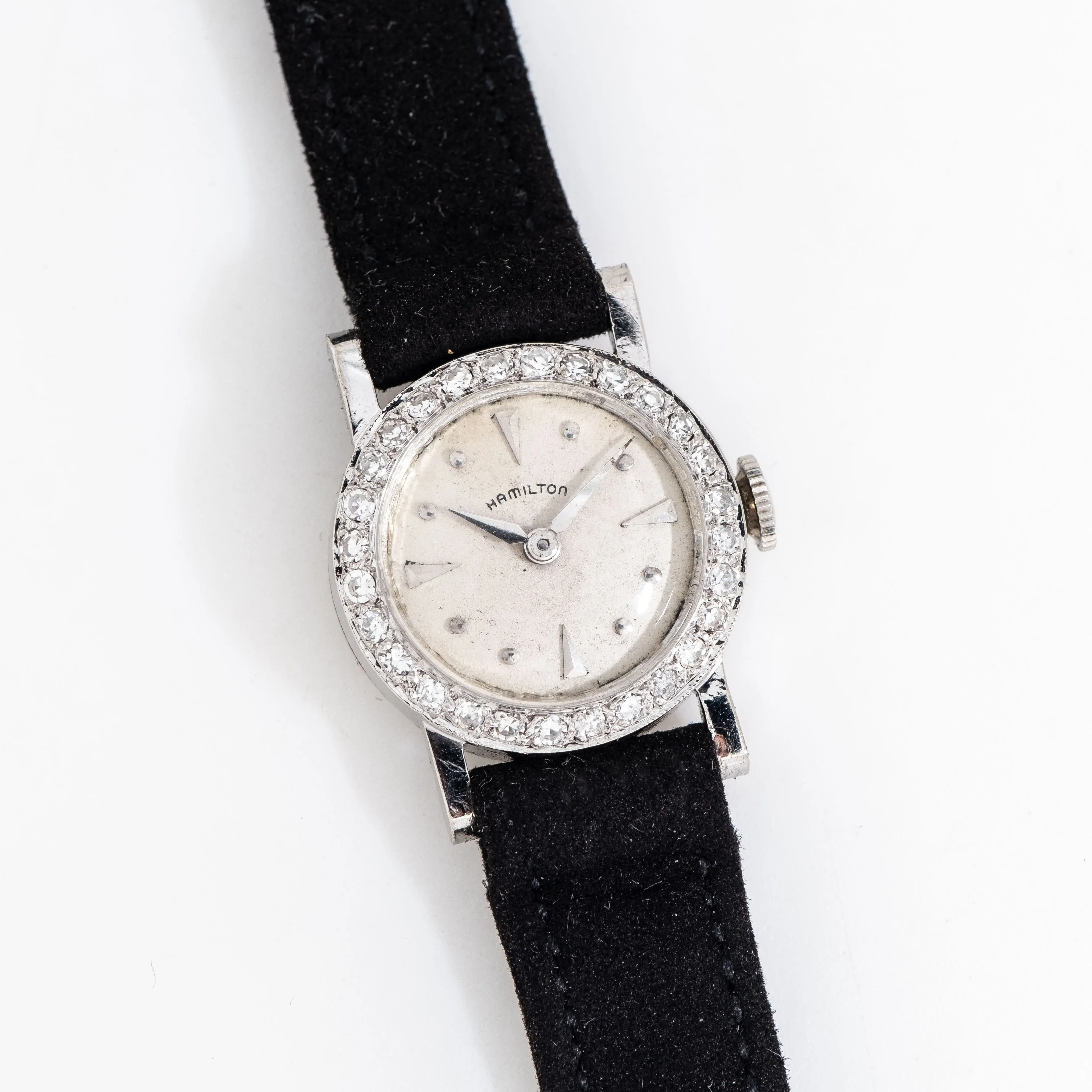 1960's Vintage Hamilton Ladies Solid 14k White Gold & Diamonds Watch (# 14882)
