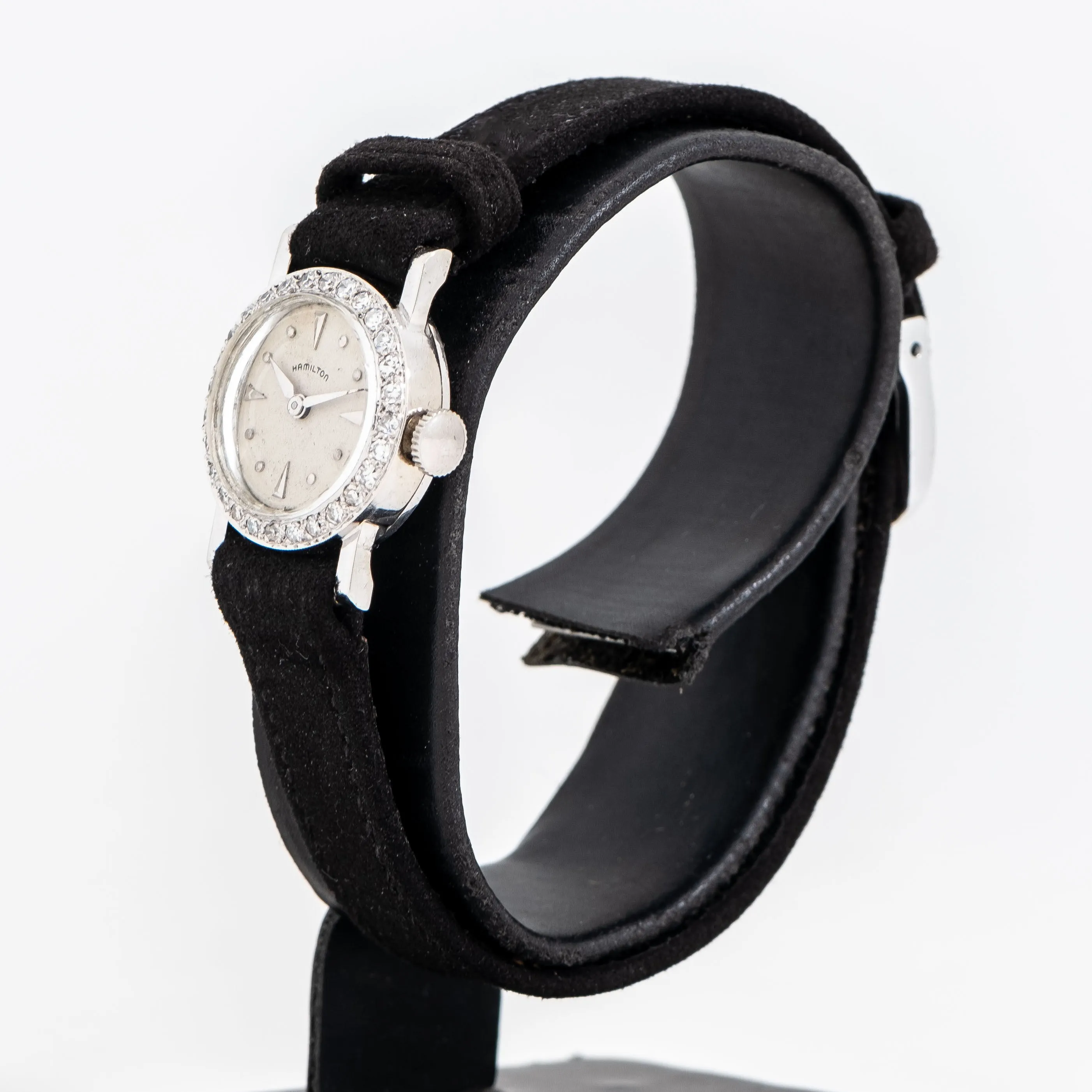 1960's Vintage Hamilton Ladies Solid 14k White Gold & Diamonds Watch (# 14882)