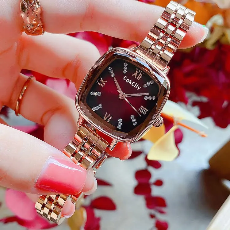 3D Faceted Square Crystal Fashion Watches for Women