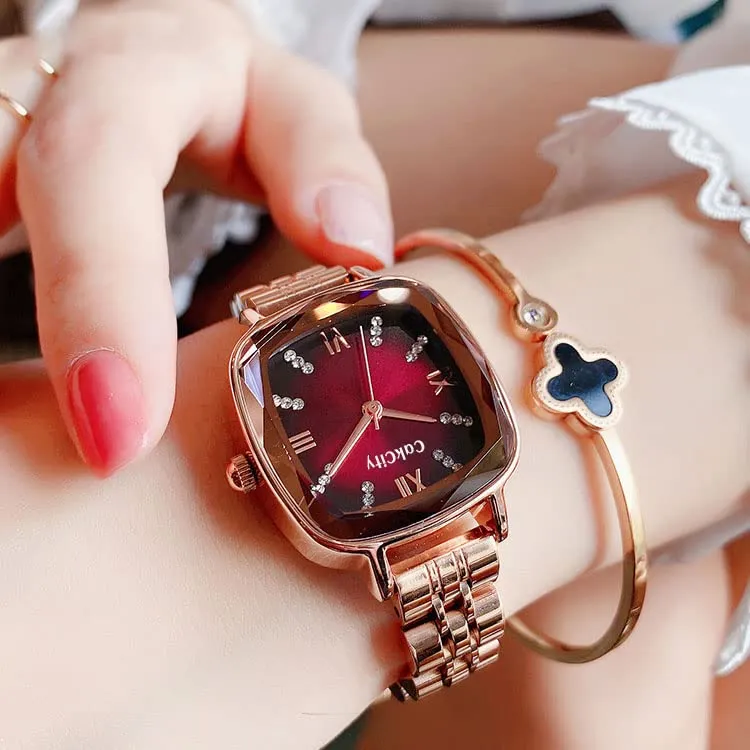 3D Faceted Square Crystal Fashion Watches for Women