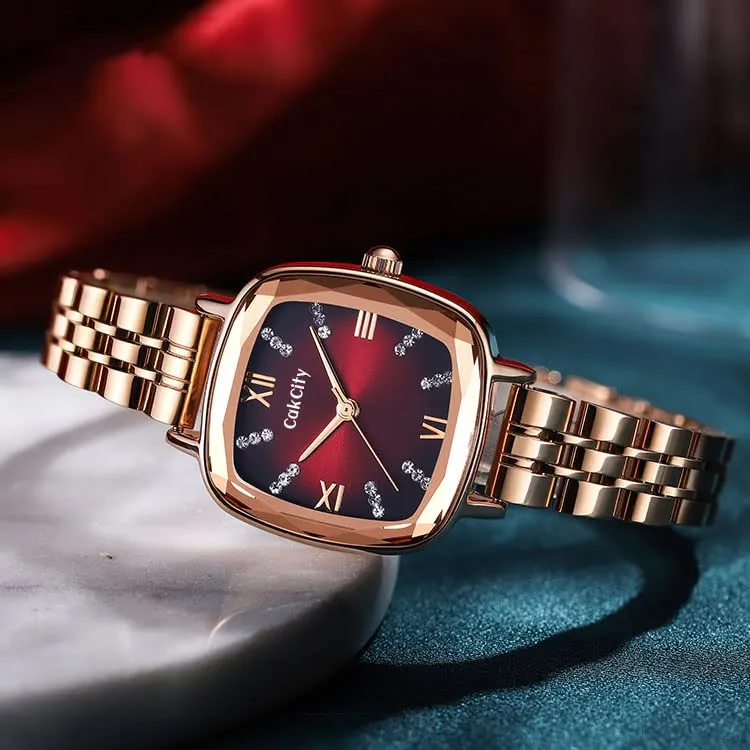 3D Faceted Square Crystal Fashion Watches for Women
