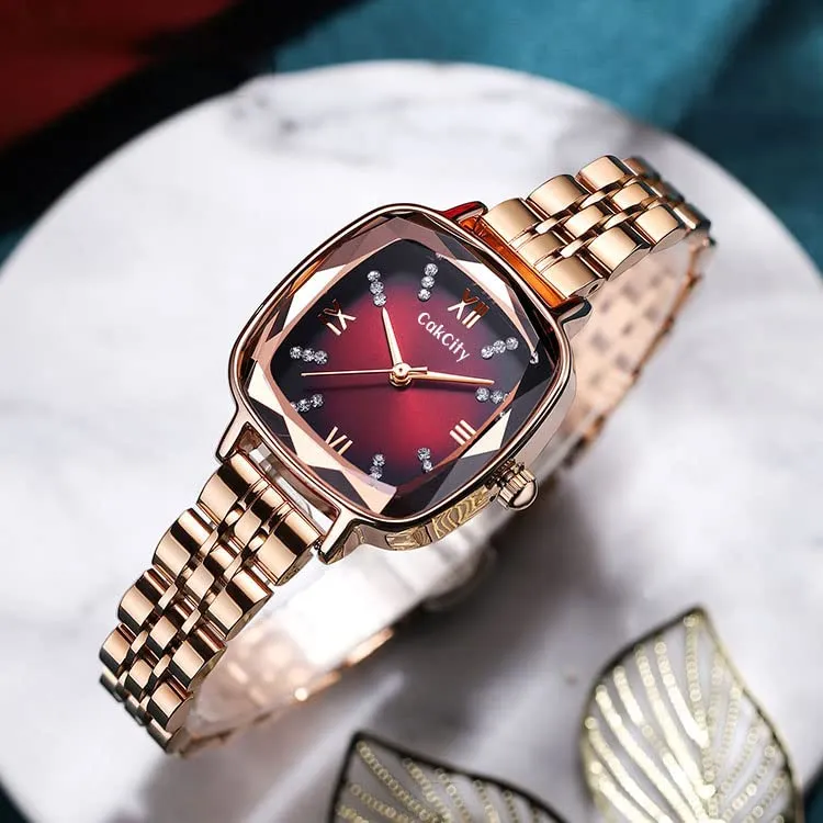 3D Faceted Square Crystal Fashion Watches for Women