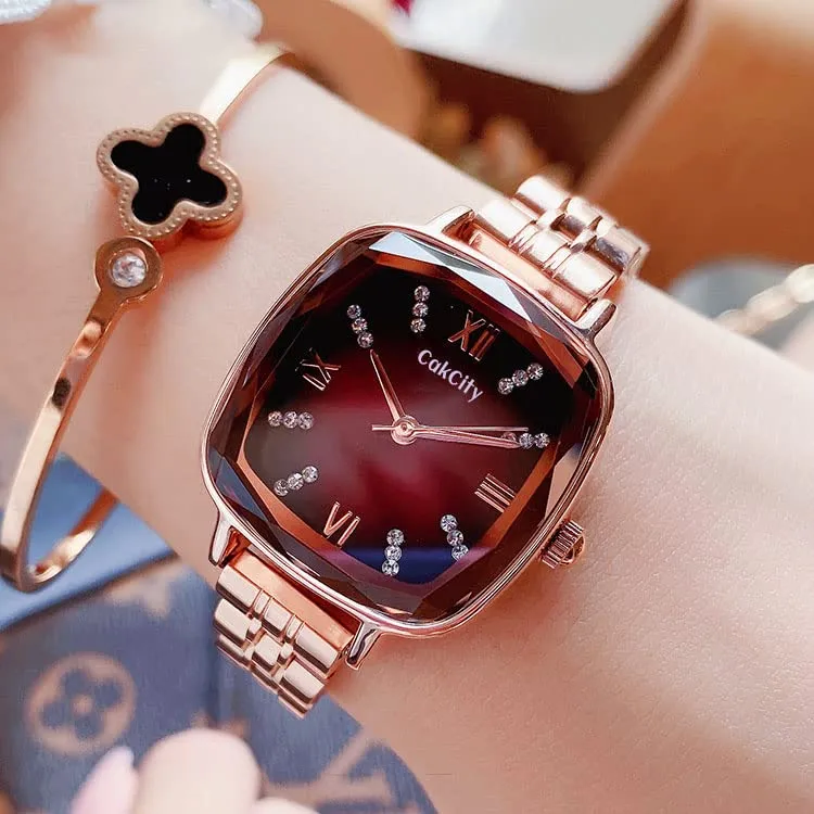 3D Faceted Square Crystal Fashion Watches for Women