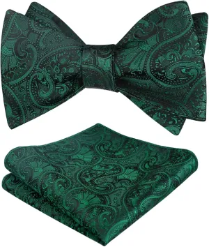 Alizeal Mens Paisley Jacquard Tuxedo Self Tied Bow Tie with Pocket Square Set