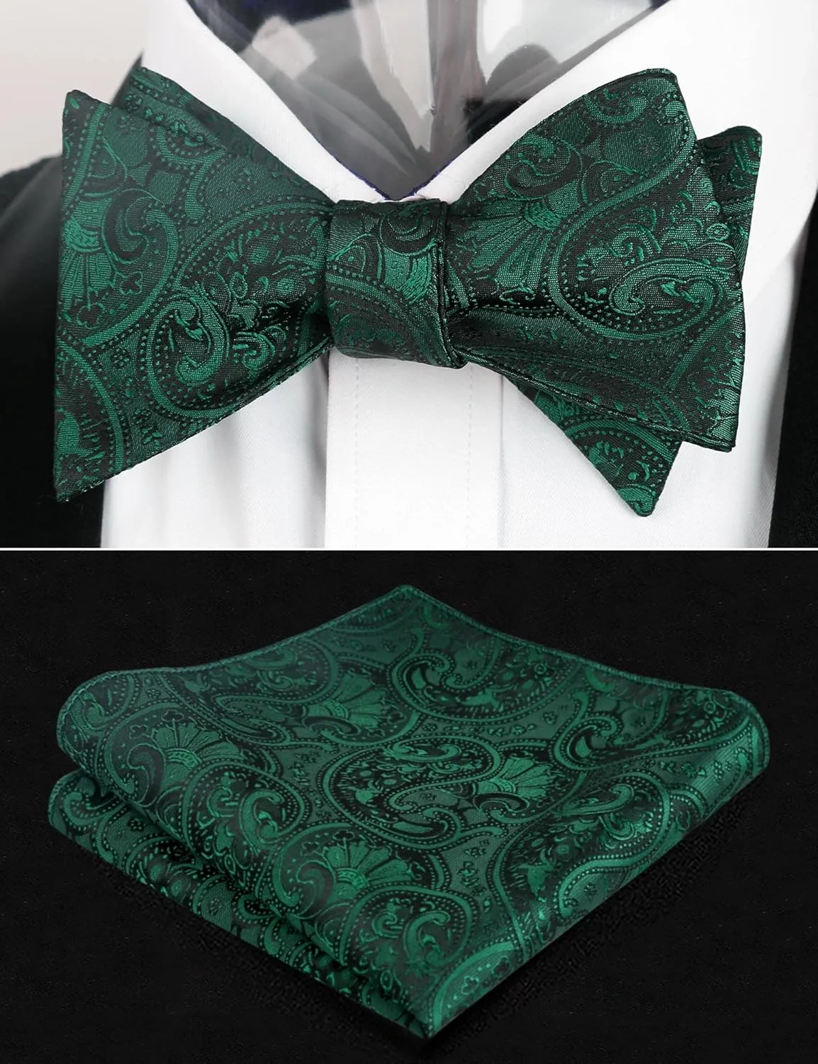 Alizeal Mens Paisley Jacquard Tuxedo Self Tied Bow Tie with Pocket Square Set