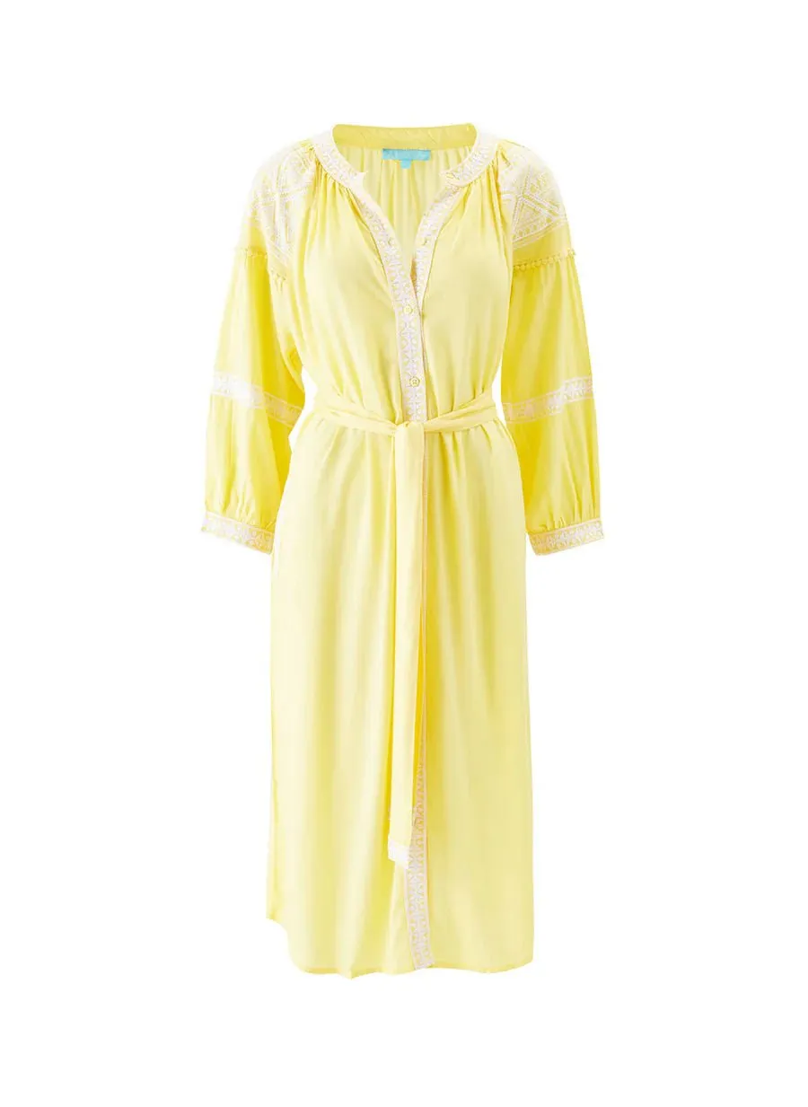 Ally Embroidered Mid Length Shirtdress Yellow
