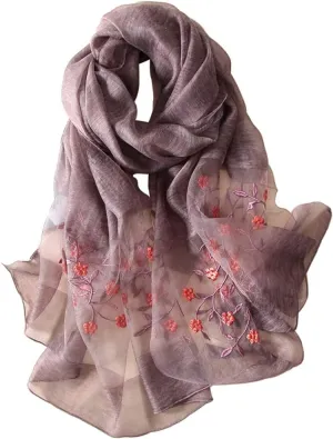 Alysee Women Lovely Silk&Wool Mixed Floral Embroidered Scarf Shawl Wrap