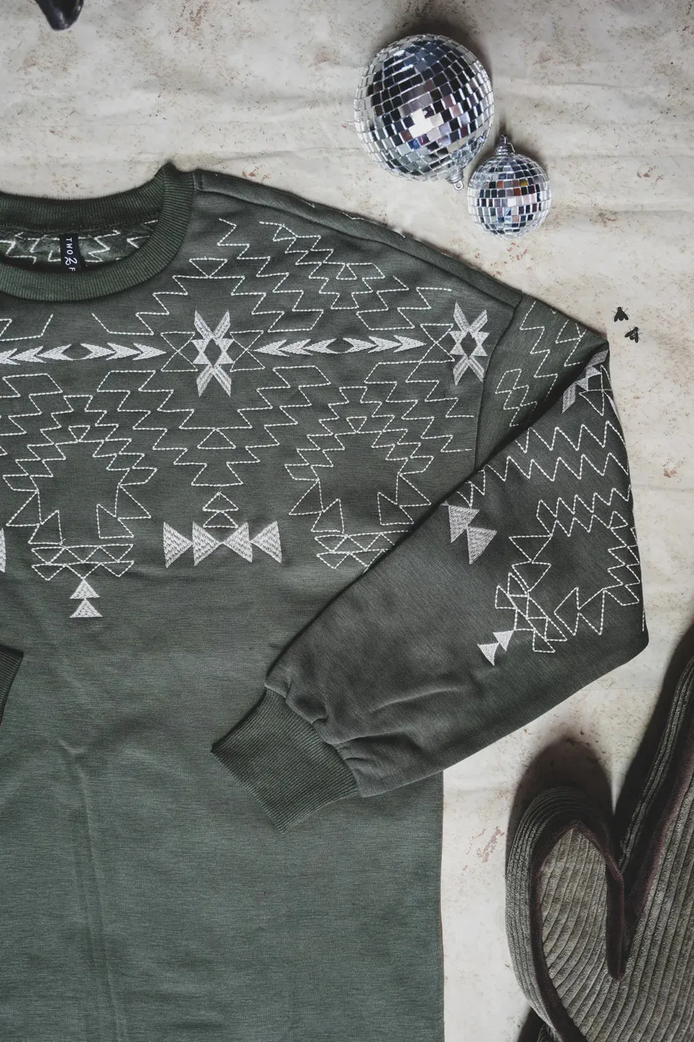 Aztec Embroidered Sweater - Agave