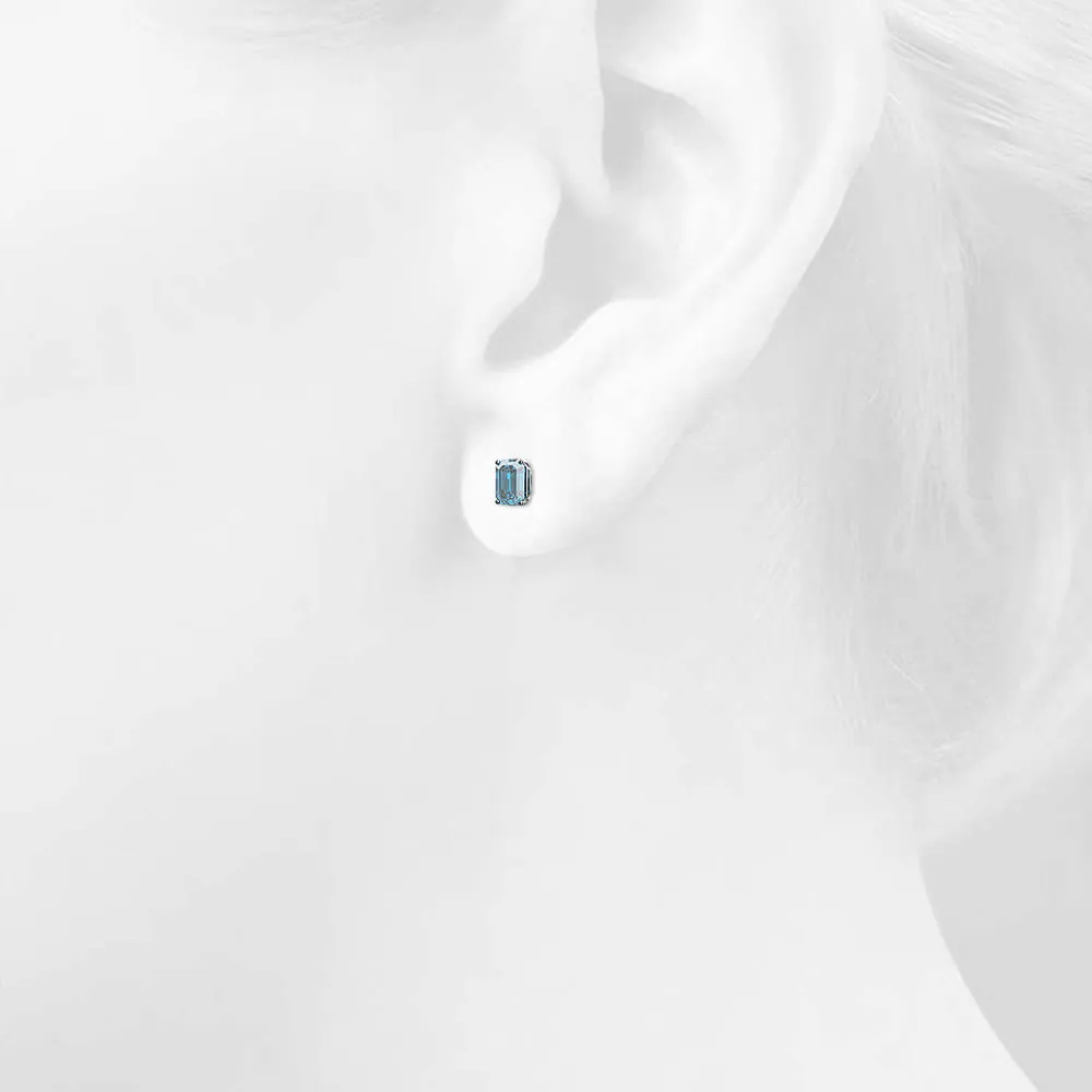 Azure Topaz Perfection Stud Earrings Encased in 18k White Gold