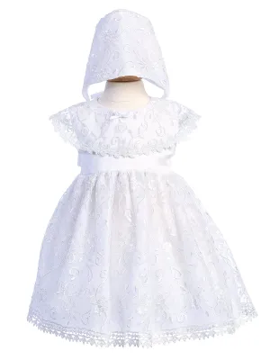 Baby Girls White Embroidered Tulle Bonnet Christening Gown 0-18 Months