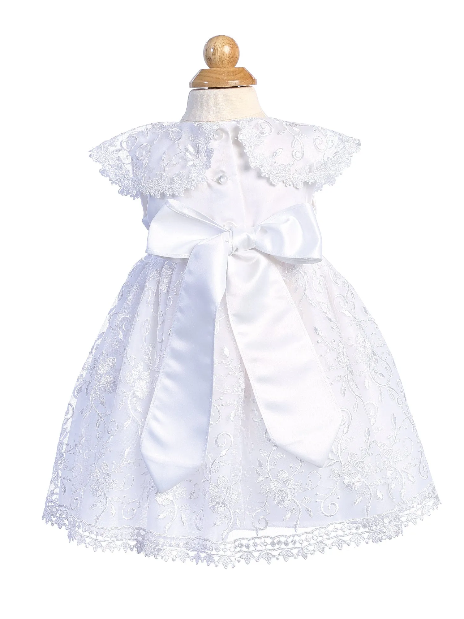 Baby Girls White Embroidered Tulle Bonnet Christening Gown 0-18 Months
