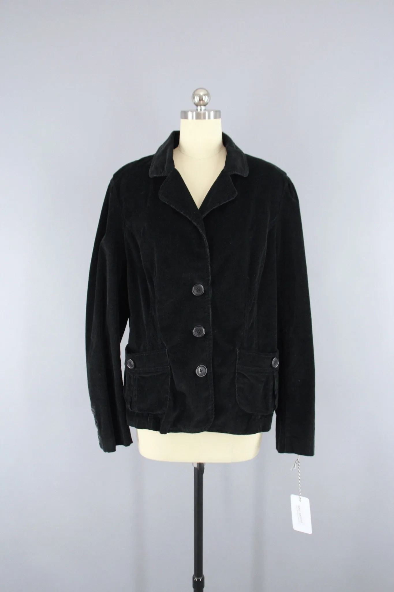 Black Corduroy Jacket with Golden Dragon Embroidered Patch