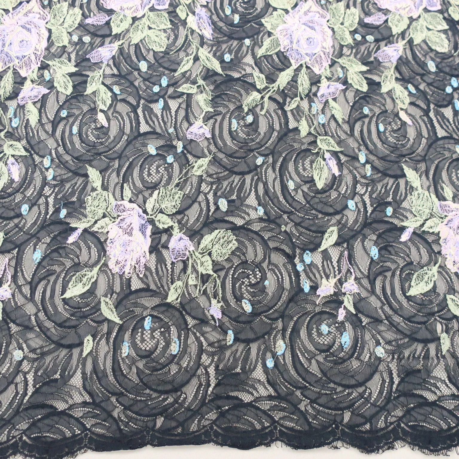 Black Tulle with Pink and Gold Floral Embroidered Fabric