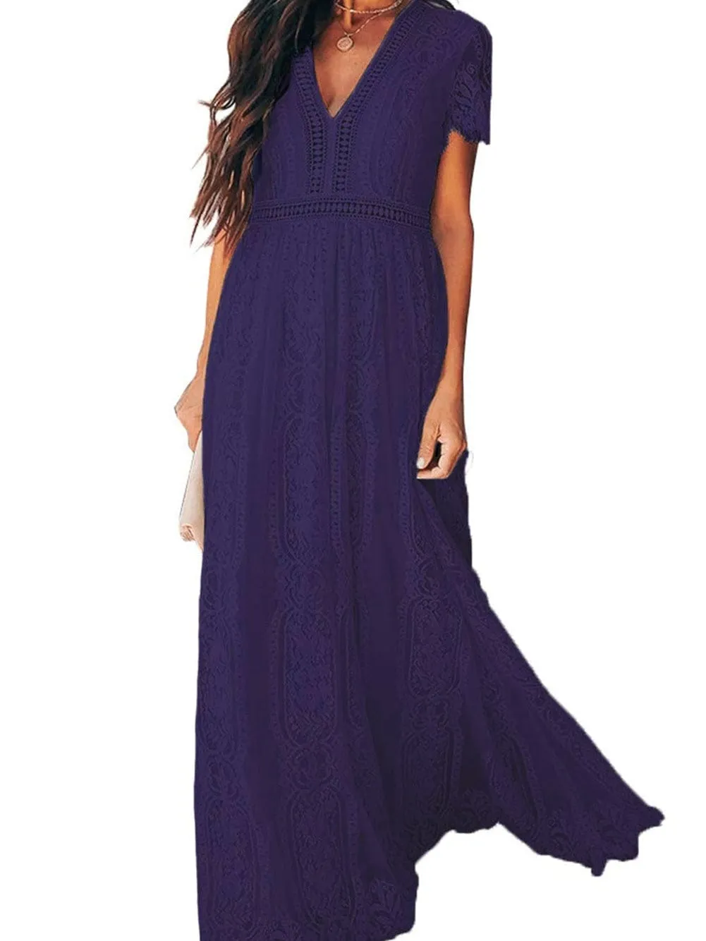 Blue Heart Lace Maxi Dress with Crochet Waistband