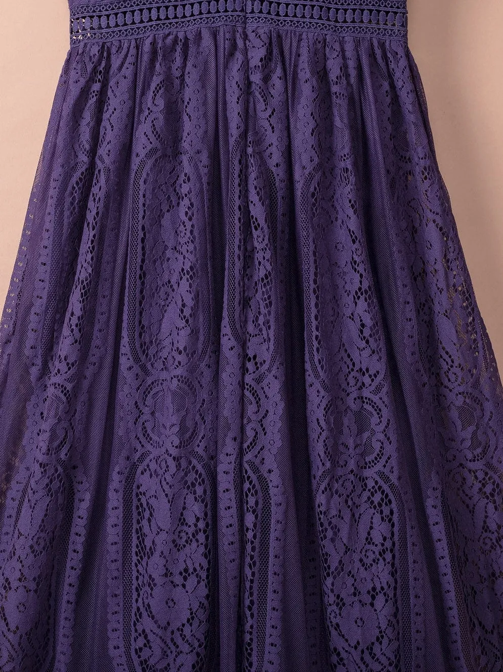 Blue Heart Lace Maxi Dress with Crochet Waistband