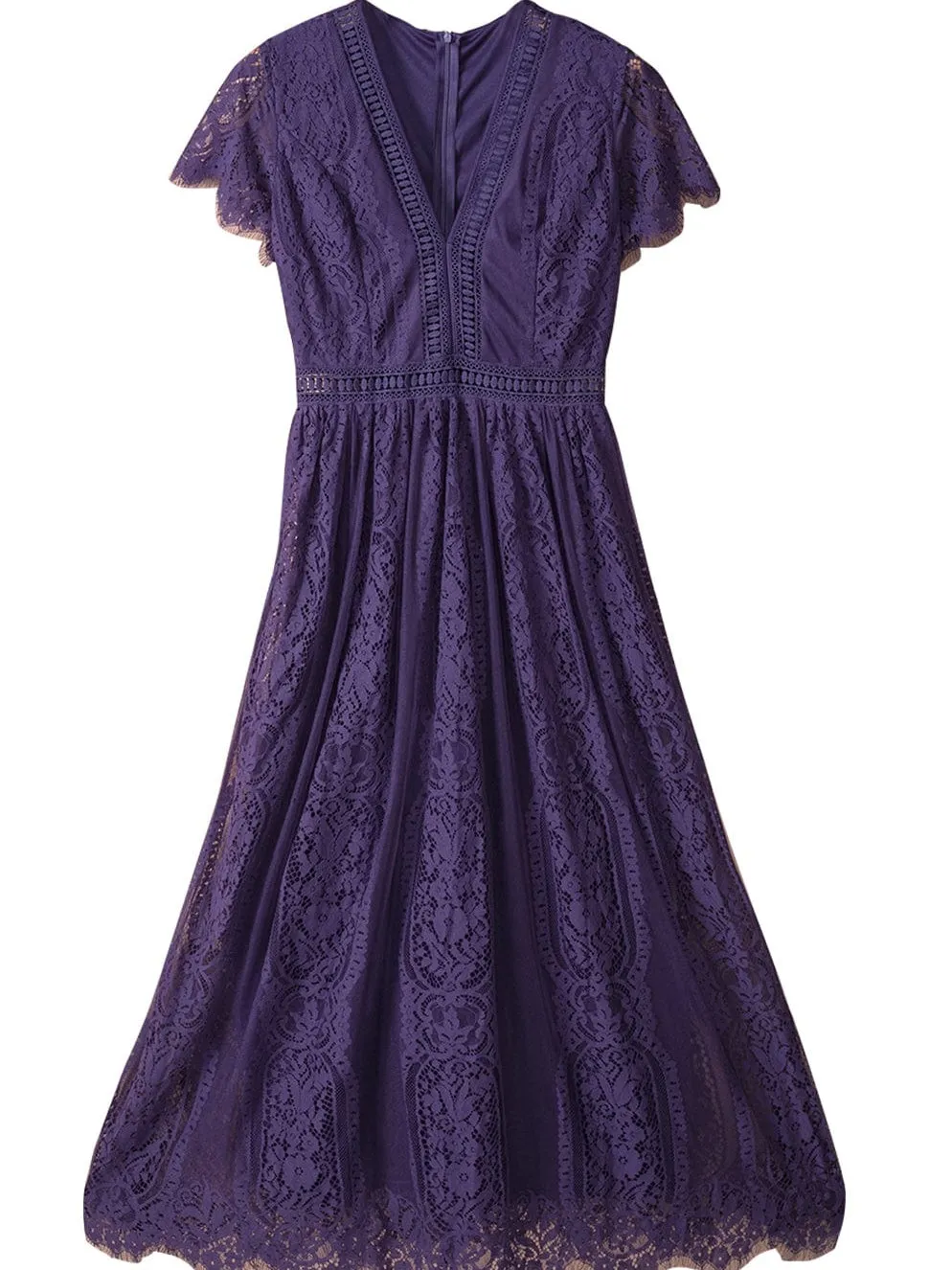 Blue Heart Lace Maxi Dress with Crochet Waistband