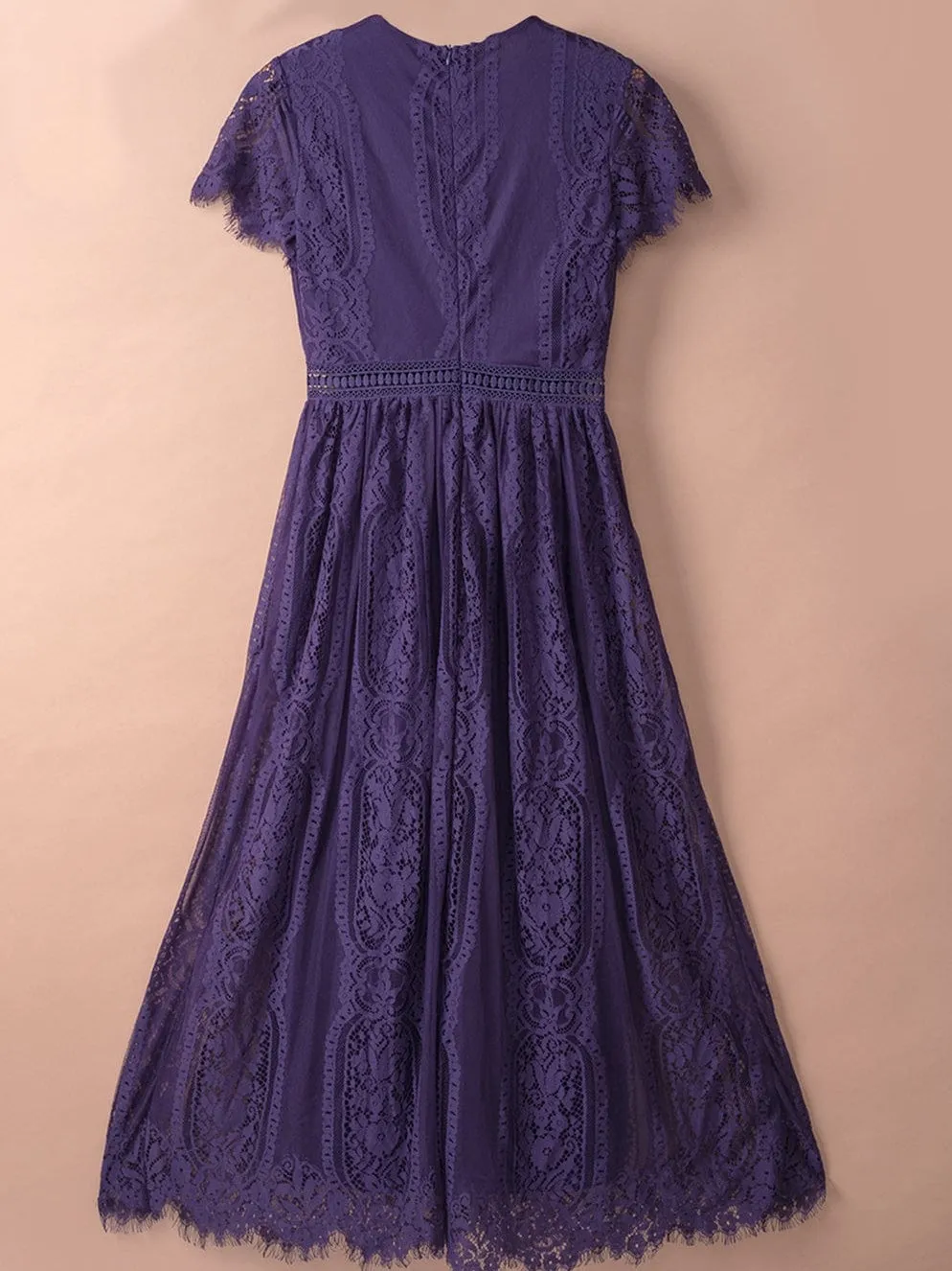 Blue Heart Lace Maxi Dress with Crochet Waistband