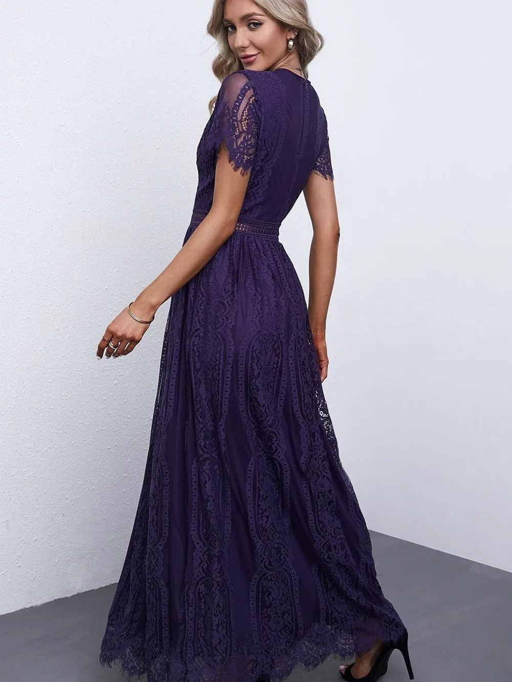 Blue Heart Lace Maxi Dress with Crochet Waistband