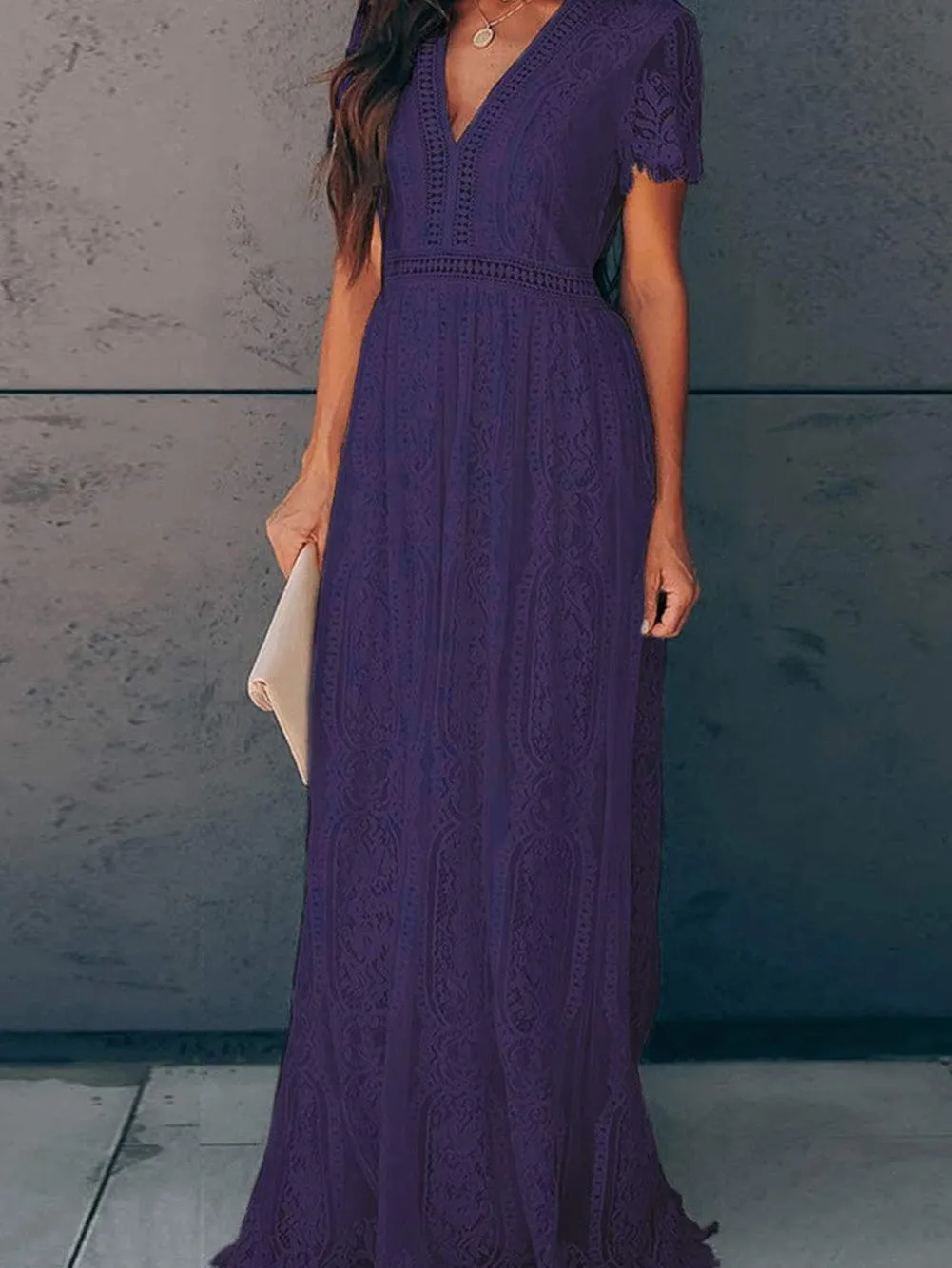 Blue Heart Lace Maxi Dress with Crochet Waistband