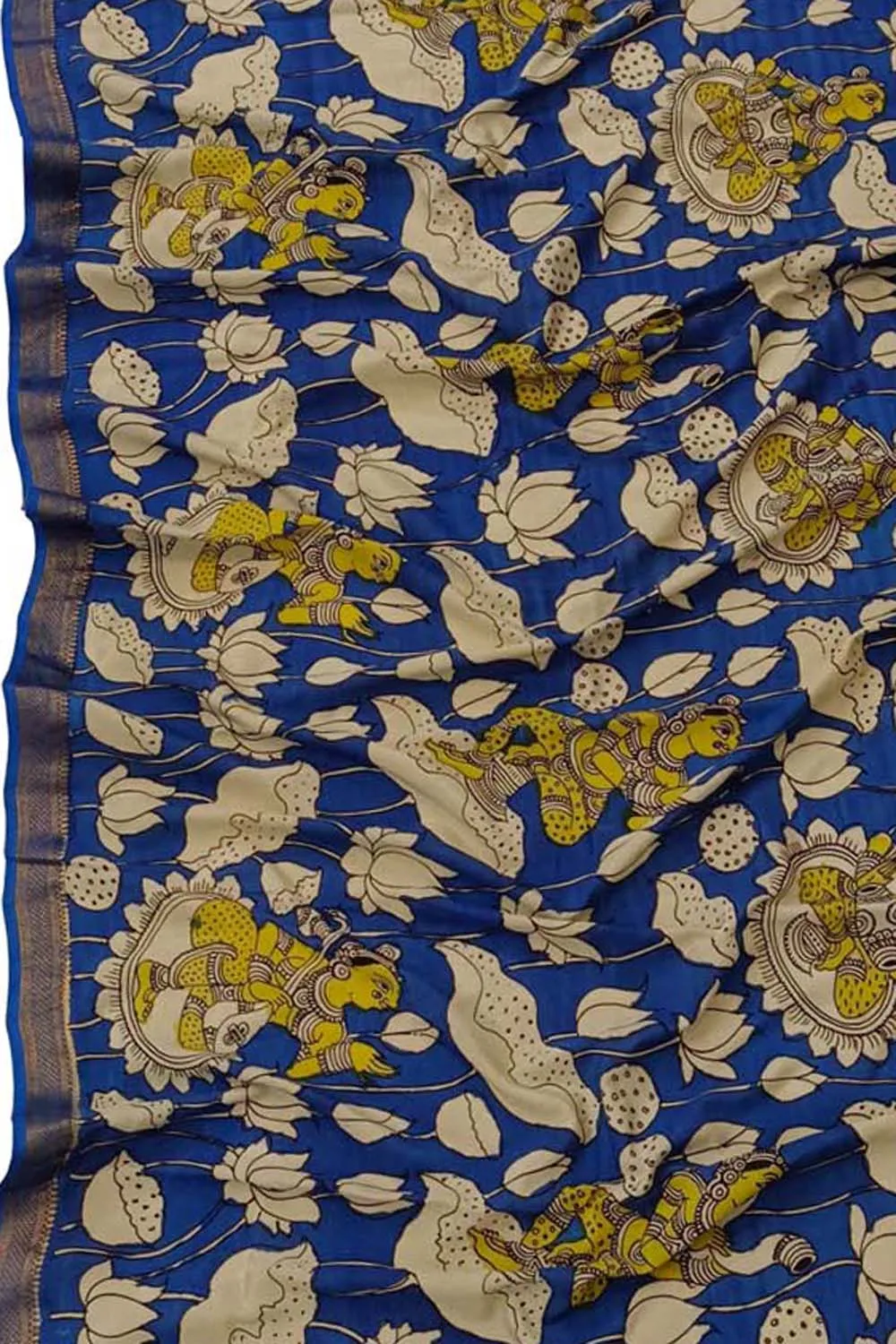 Blue Kalamkari Hand Painted Mangalagiri Silk Dupatta