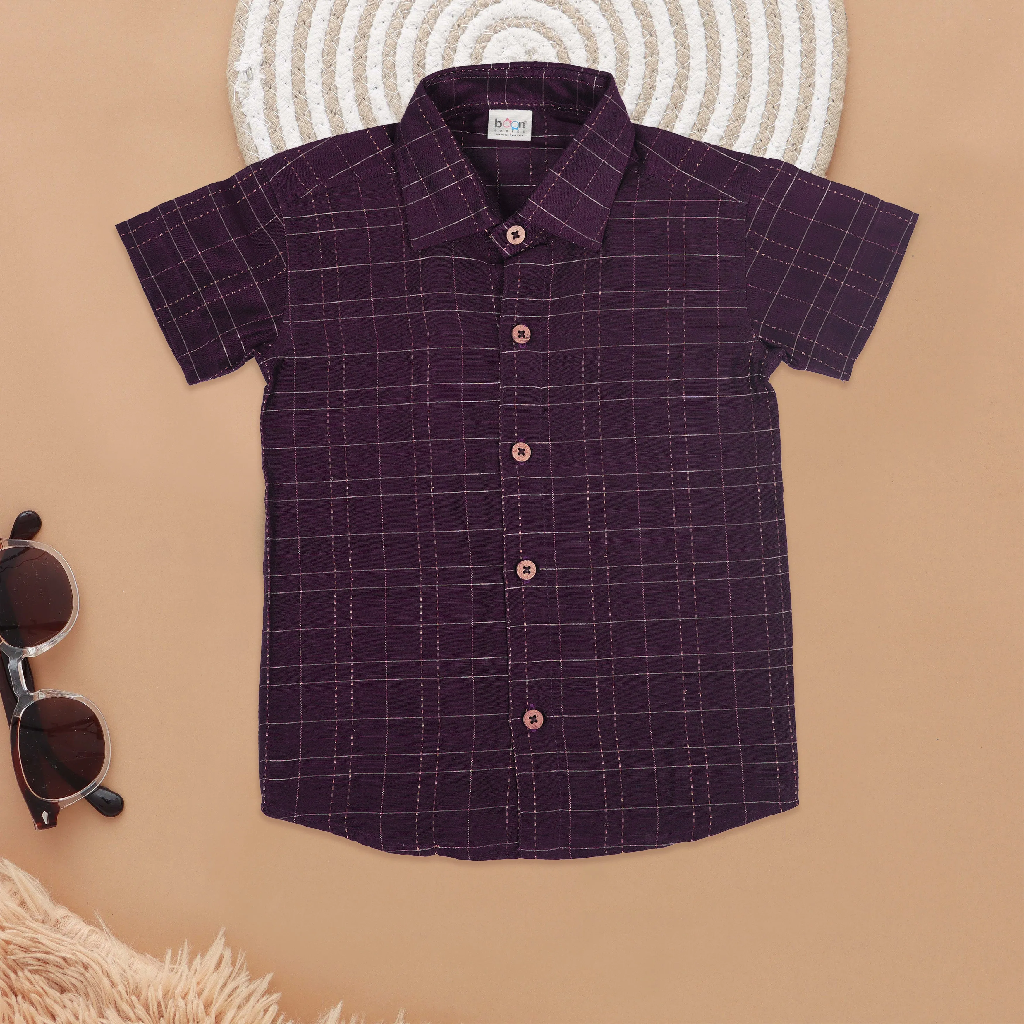 Bold Wine Color Ethnic Shirt for Boys
