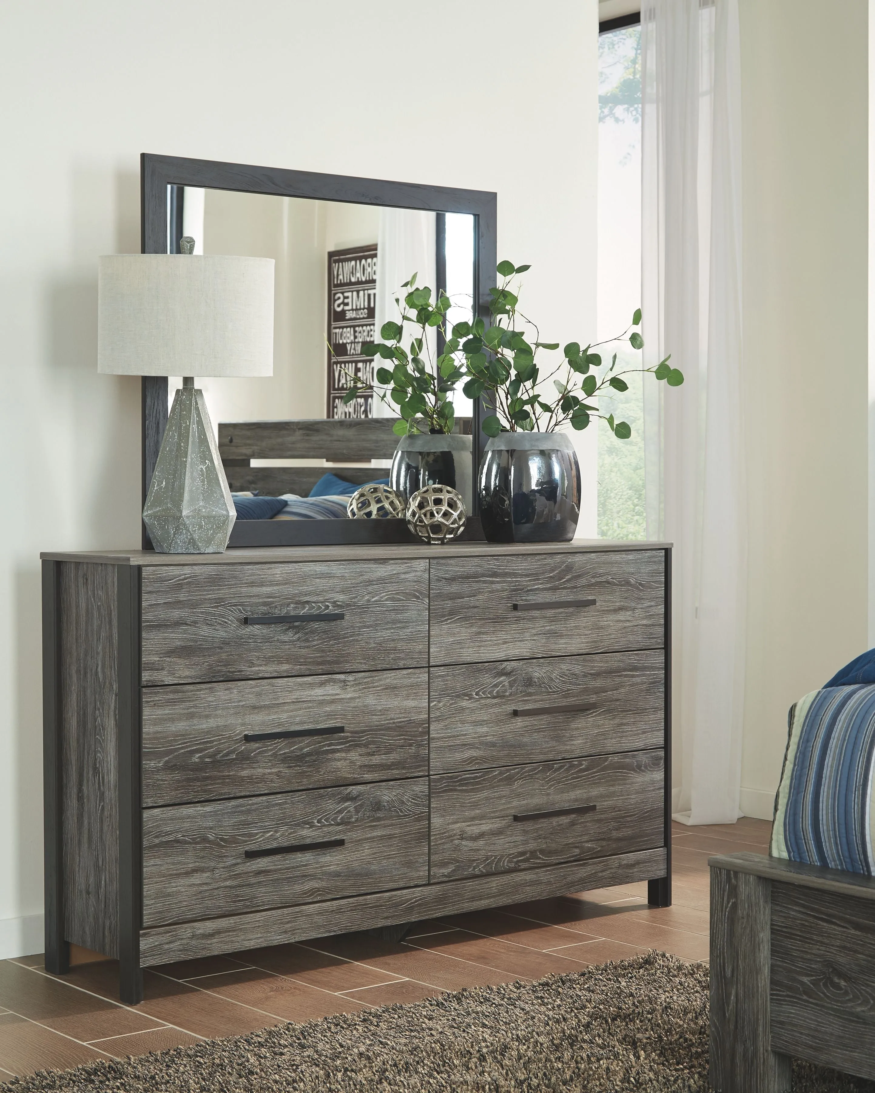 Cazenfeld - Black/Gray - 5 Pc. - Dresser, Mirror, Queen Panel Bed