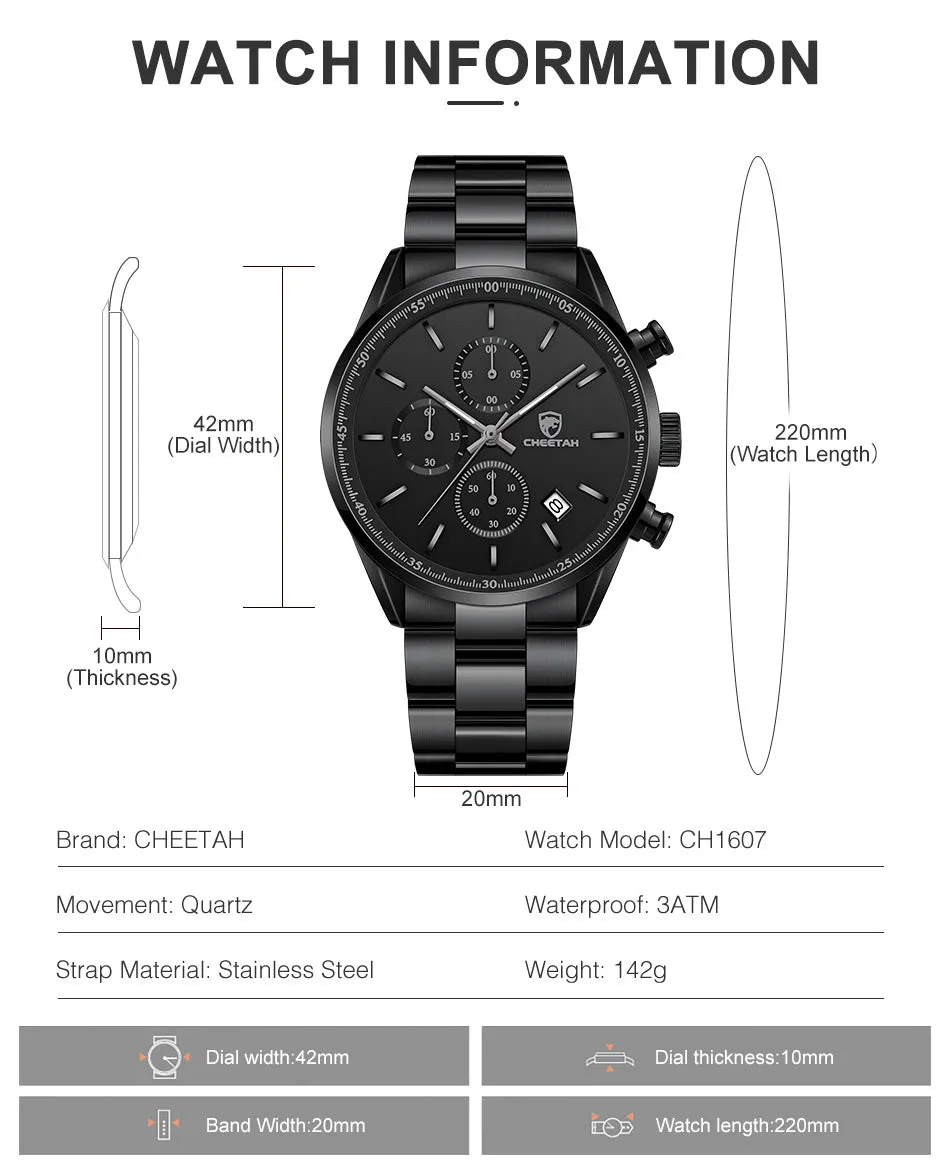 CHEETAH CH1607 BIZET S1 - Men's Black Stainless Steel Dress Watch