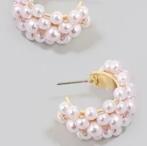 Cluster Pearl Studded Hoop Earrings