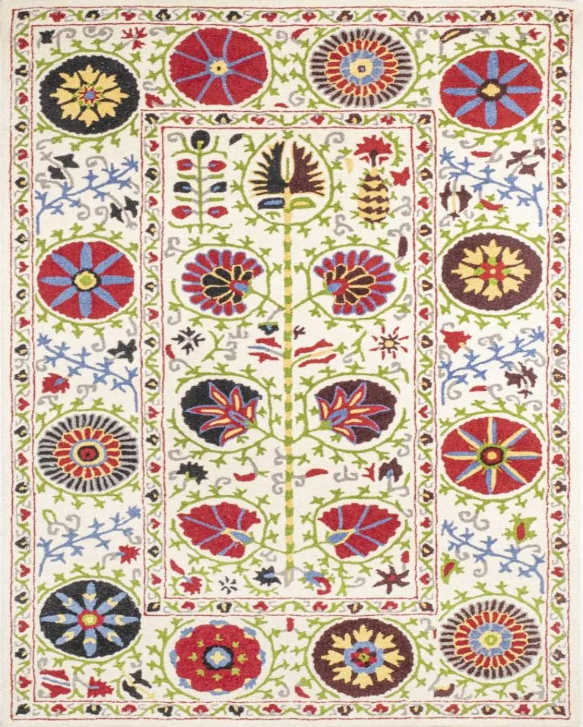 Decorative Suzani Hand Tufted Wool Carpet Eye Catching Patterns | 5 x 8 Feet