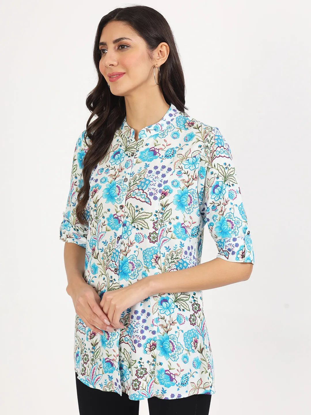 Divena White Floral Printed Rayon Top