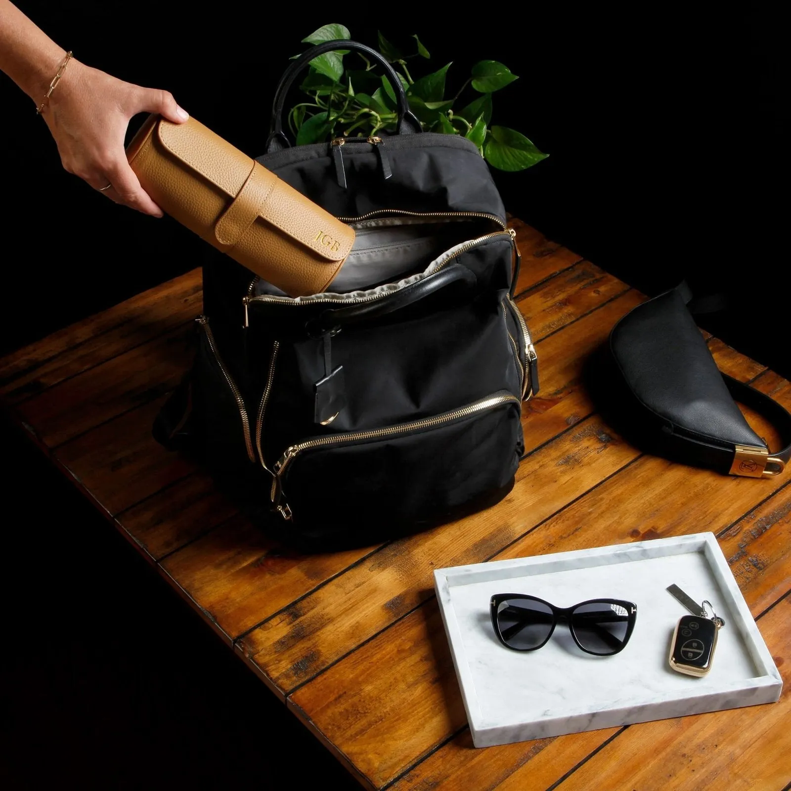 Durham Custom Leather Jewelry, Bracelet & Watch Roll for Travel - British Tan