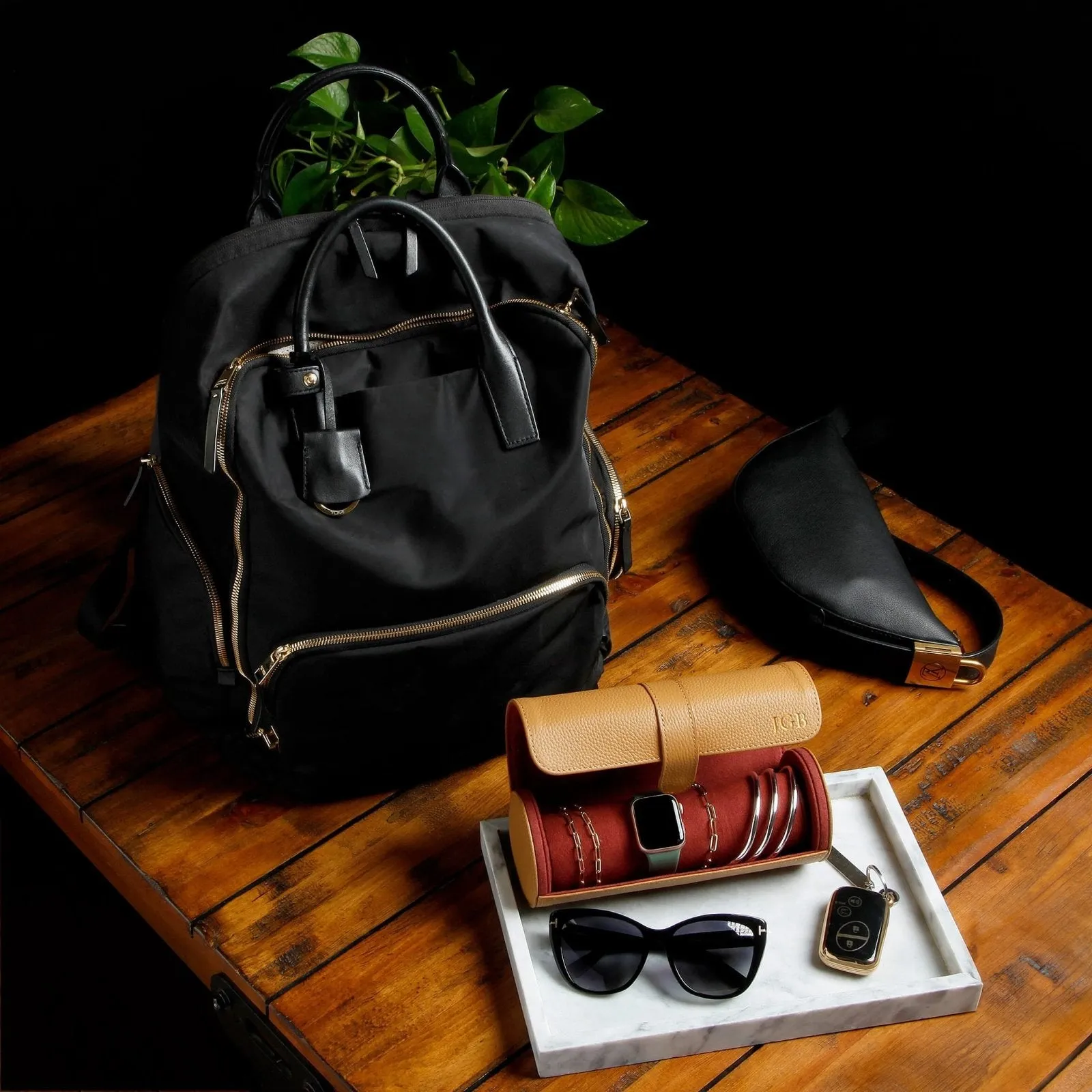 Durham Custom Leather Jewelry, Bracelet & Watch Roll for Travel - British Tan