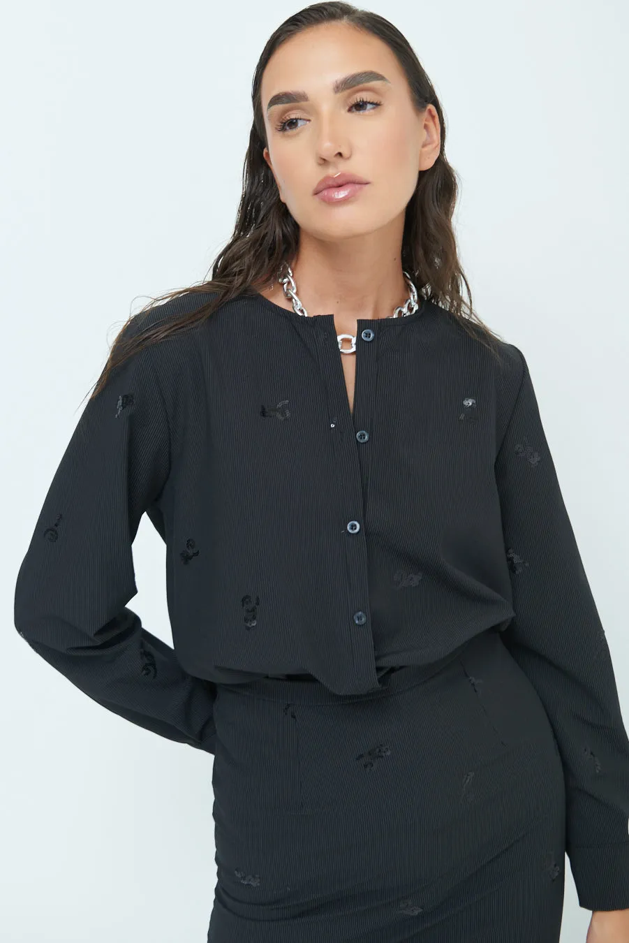 Elegant embroidered button-down shirt wholesale