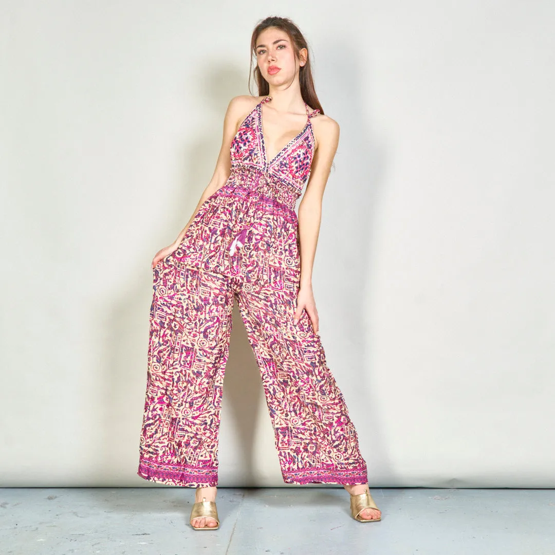 Embroidered boho jumpsuit with tassel accents wholesale