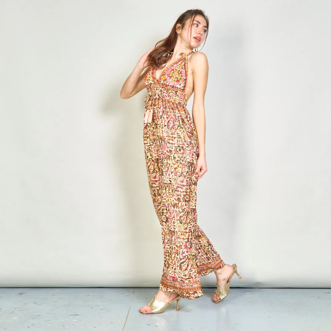 Embroidered boho jumpsuit with tassel accents wholesale