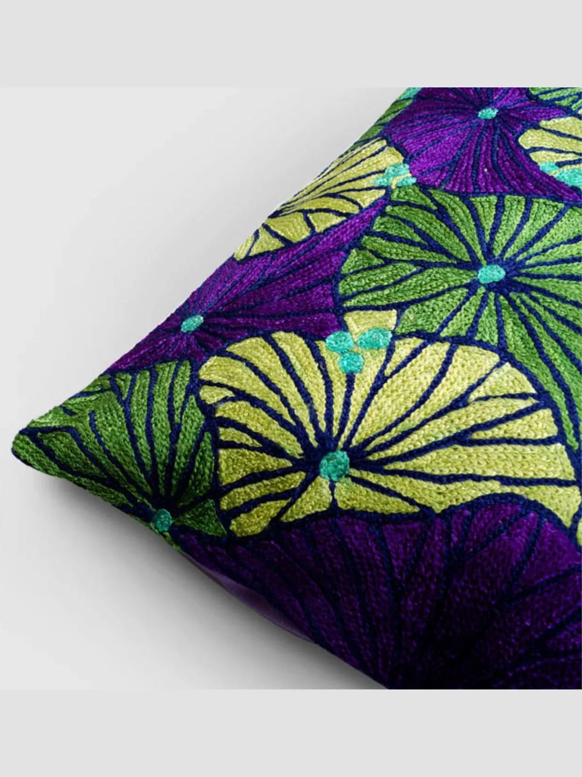 Fronds Chainstitch Embroidered Cushion Cover