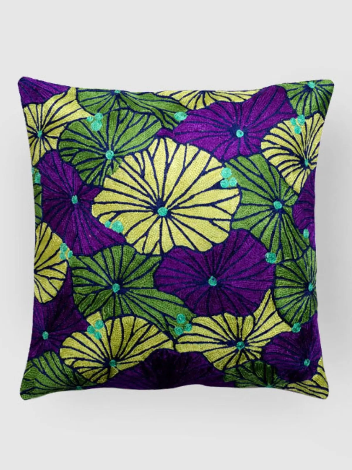Fronds Chainstitch Embroidered Cushion Cover