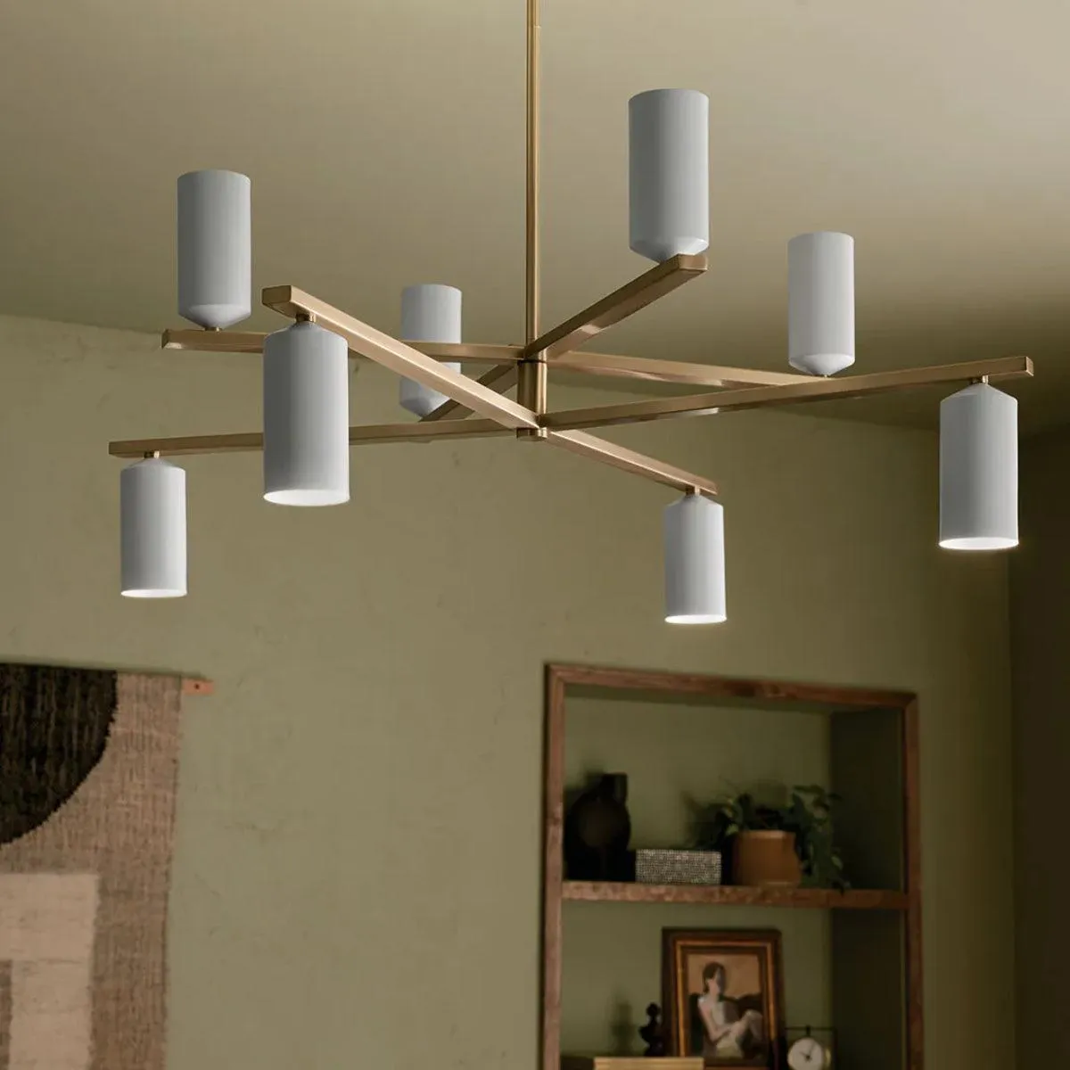 Gala 36" 8-Light Chandelier Multi-Tier with Metal cylinder shade, Champagne bronze and white Finish