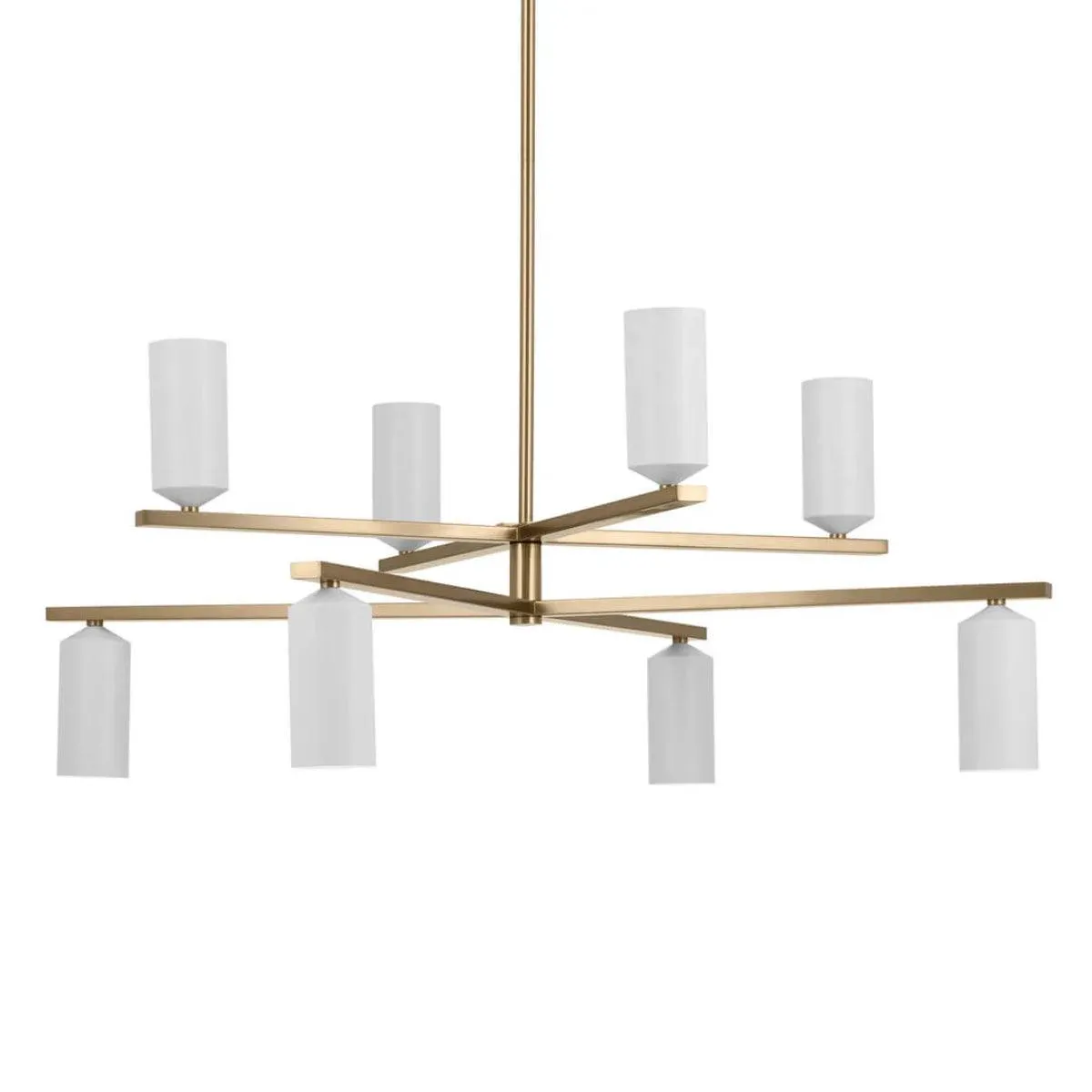 Gala 36" 8-Light Chandelier Multi-Tier with Metal cylinder shade, Champagne bronze and white Finish