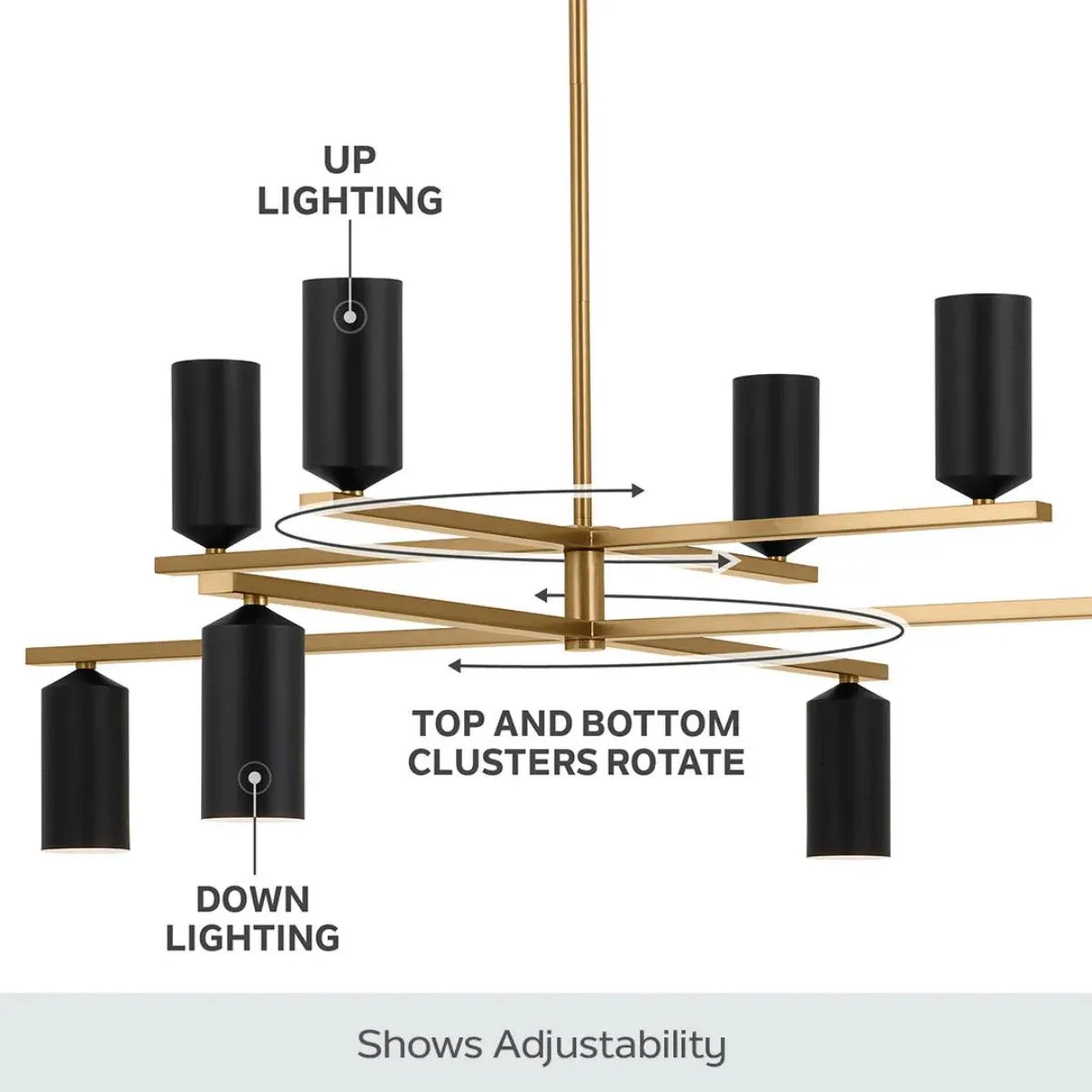 Gala 36" 8-Light Chandelier Multi-Tier with Metal cylinder shade, Champagne bronze and white Finish