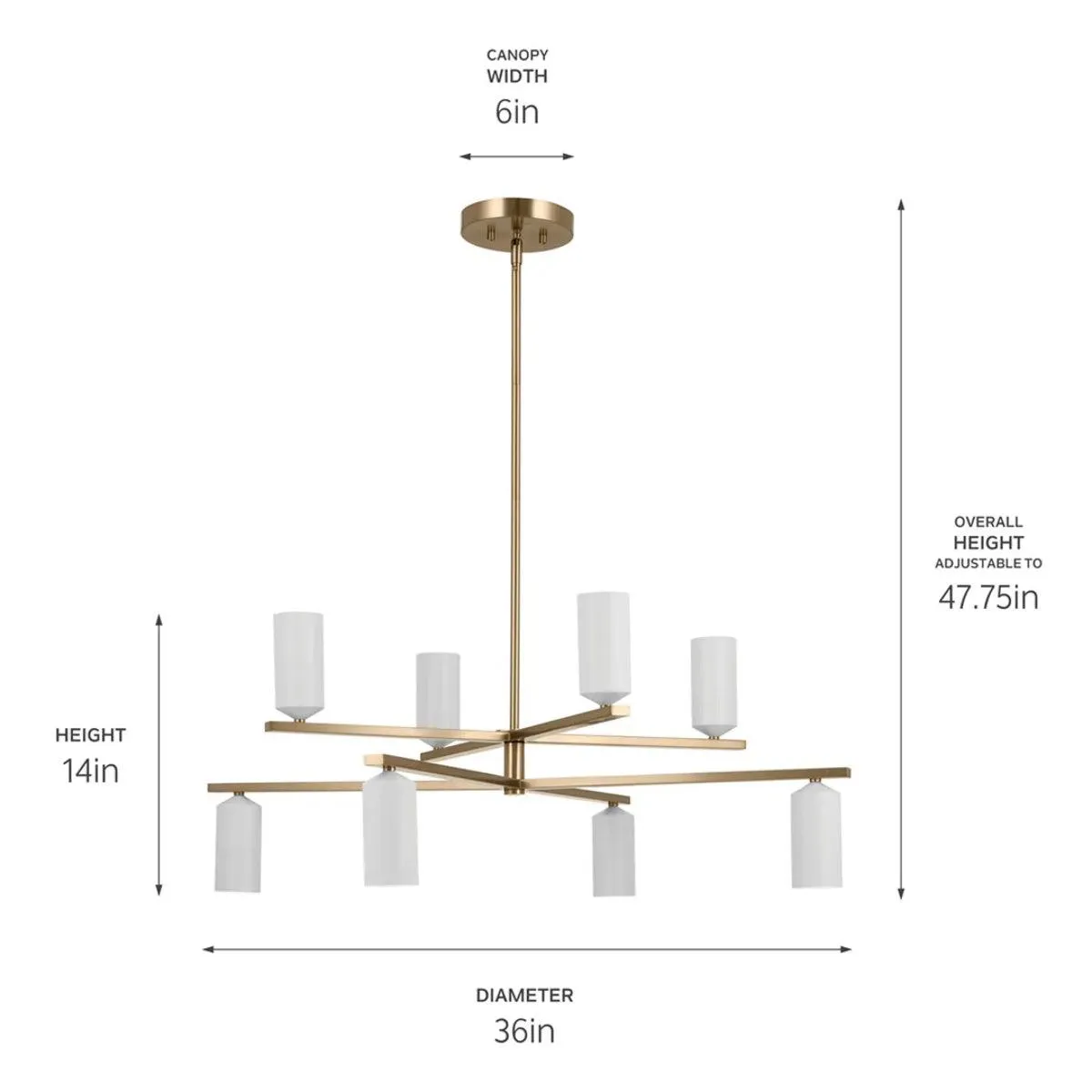 Gala 36" 8-Light Chandelier Multi-Tier with Metal cylinder shade, Champagne bronze and white Finish