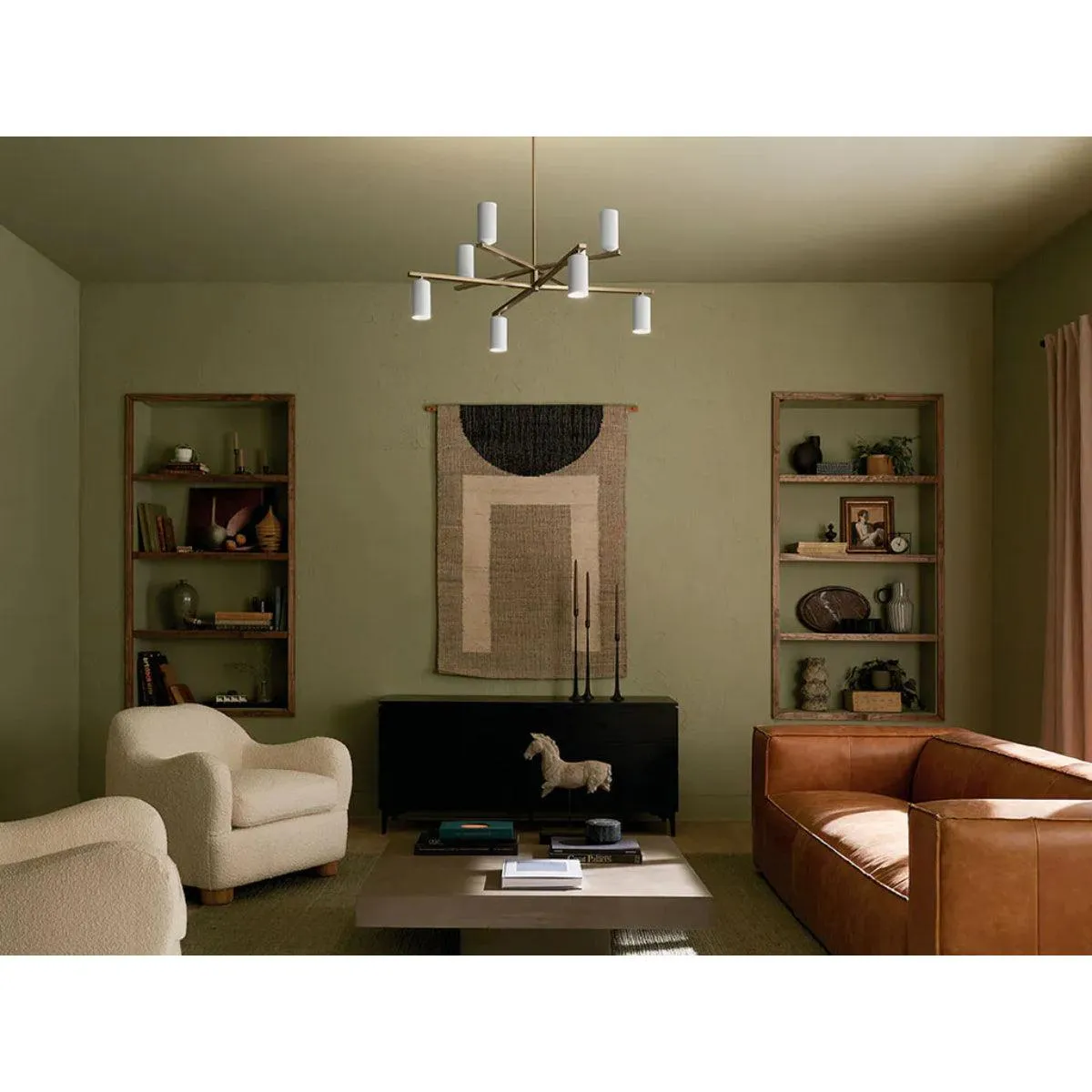 Gala 36" 8-Light Chandelier Multi-Tier with Metal cylinder shade, Champagne bronze and white Finish