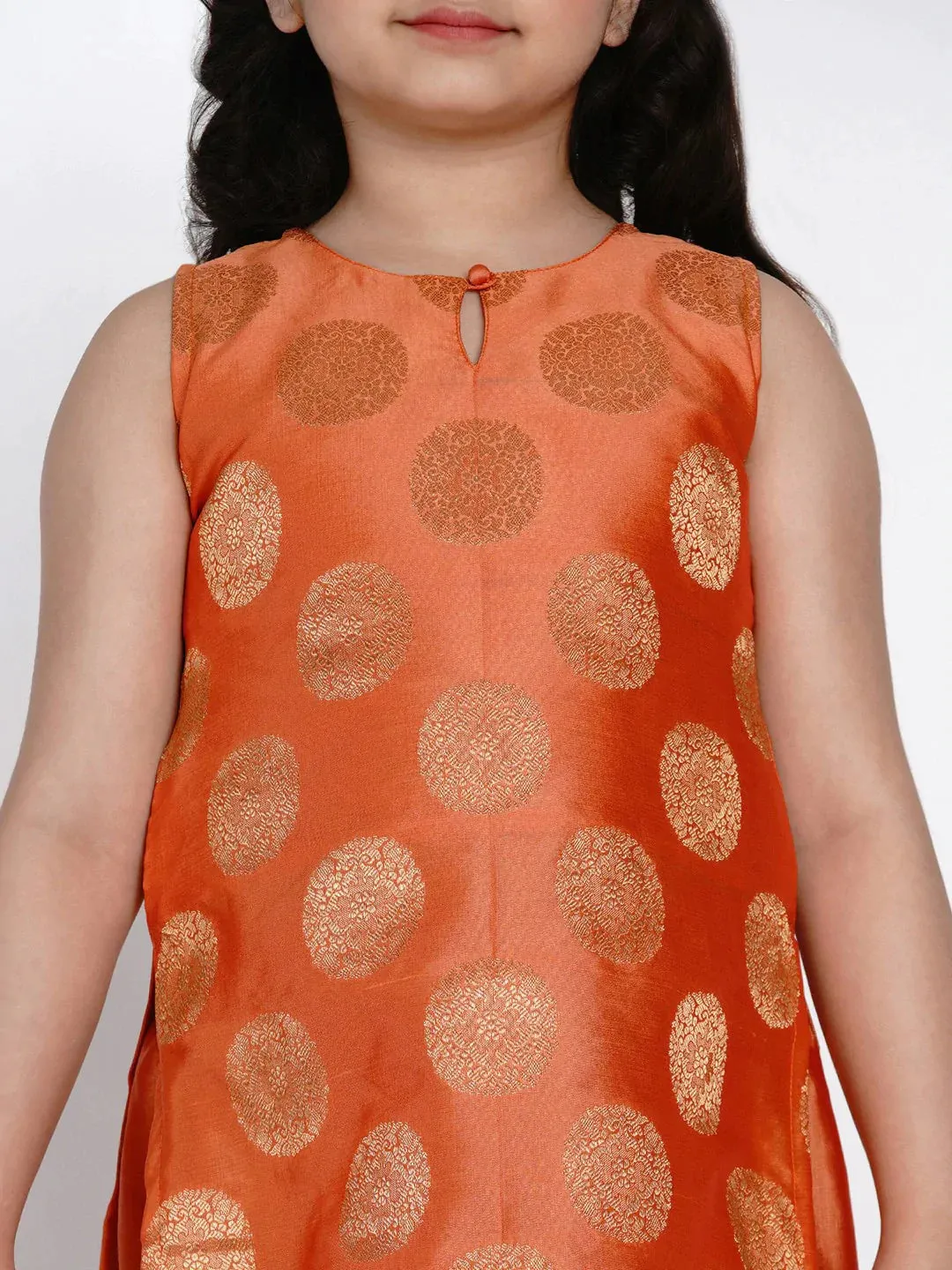 Girls Orange Embroidered Kurti With Sharara & Dupatta
