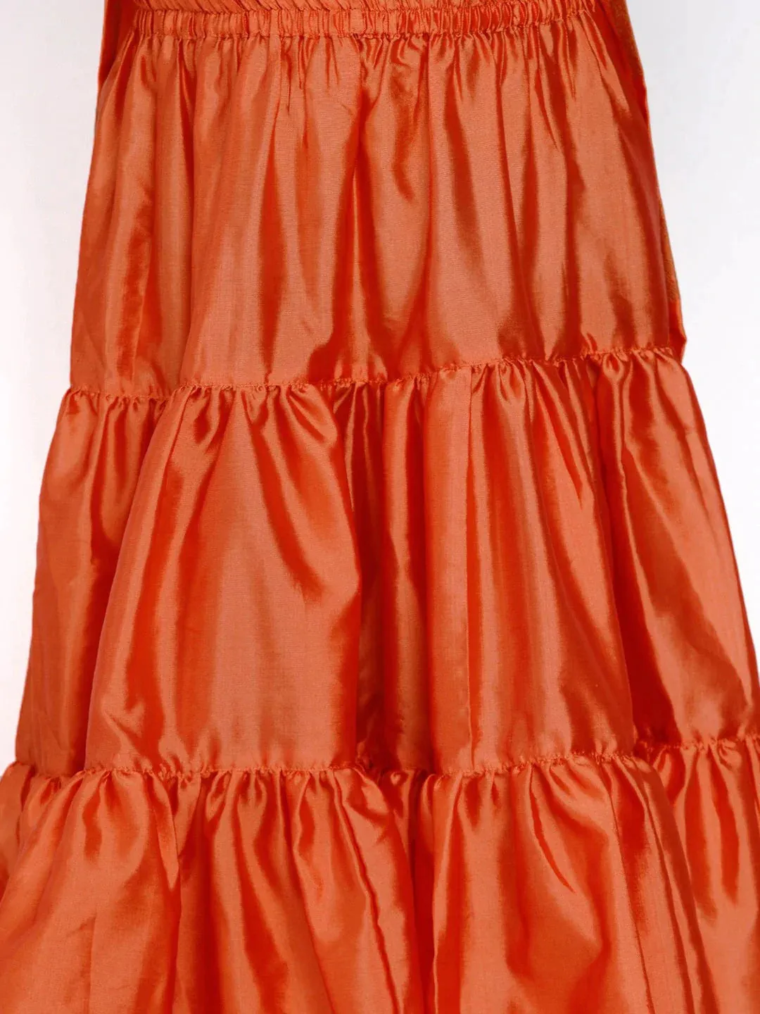 Girls Orange Embroidered Kurti With Sharara & Dupatta