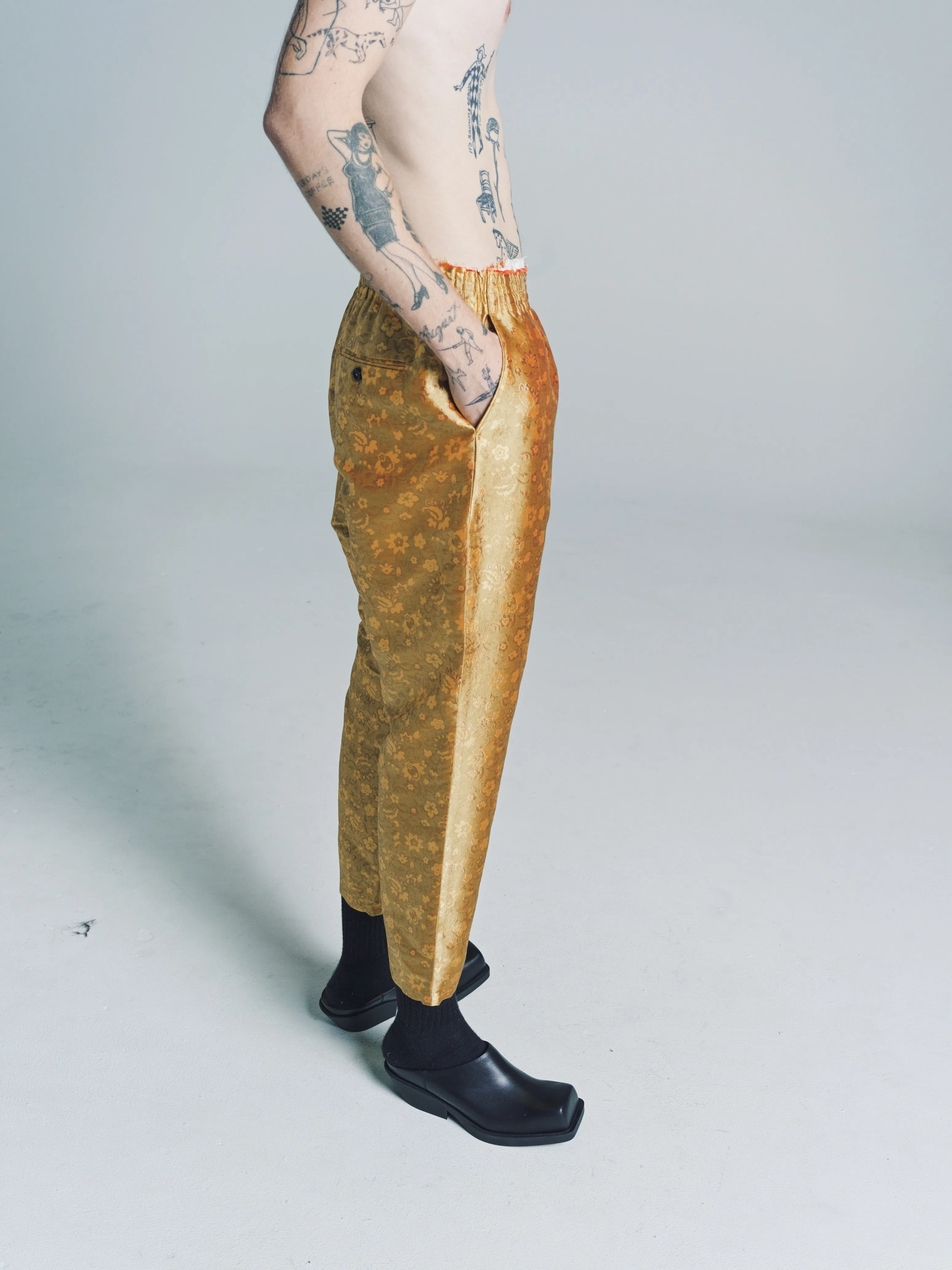Gold Silk Jacquard Grandpa Pants