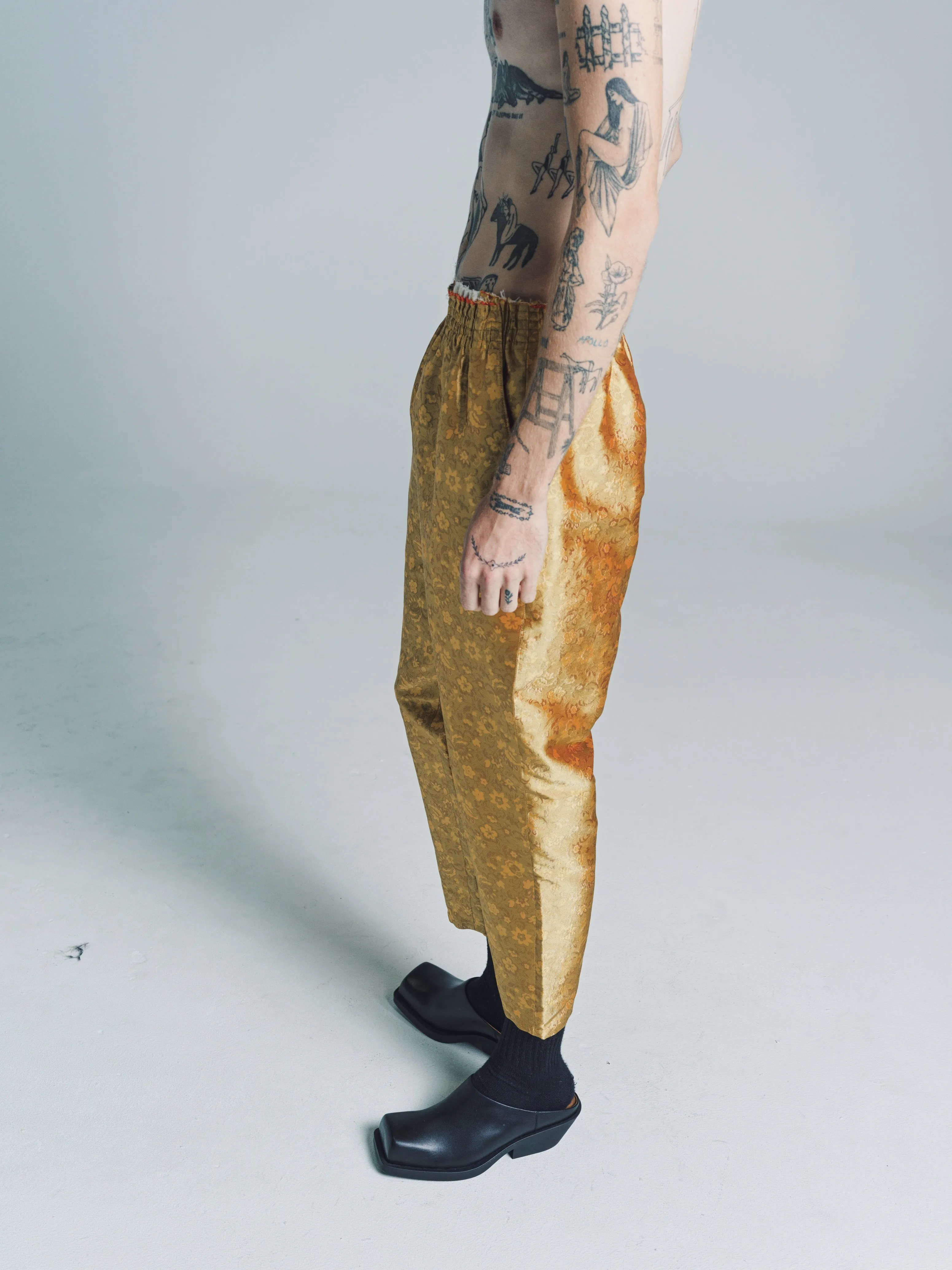 Gold Silk Jacquard Grandpa Pants