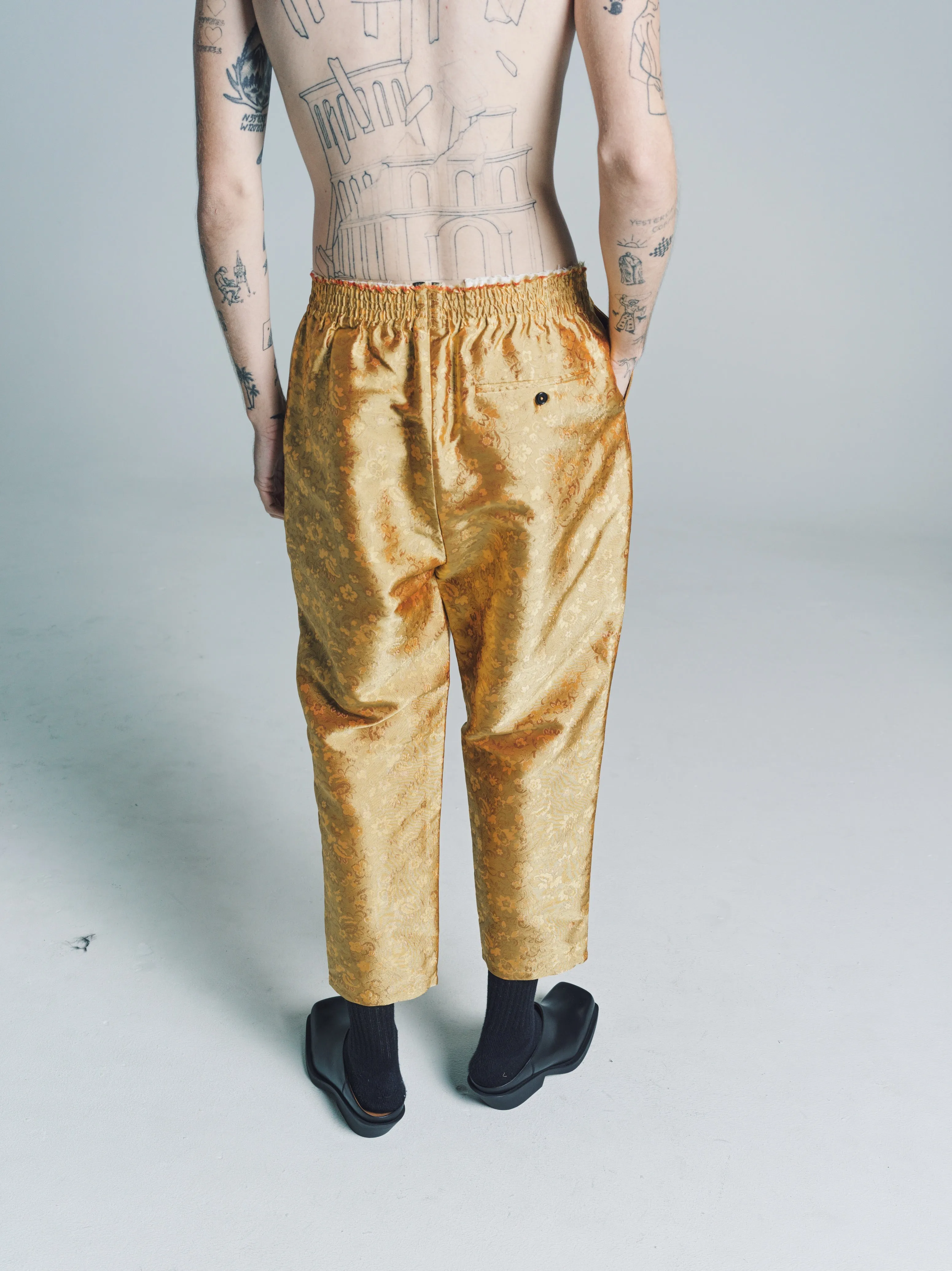 Gold Silk Jacquard Grandpa Pants